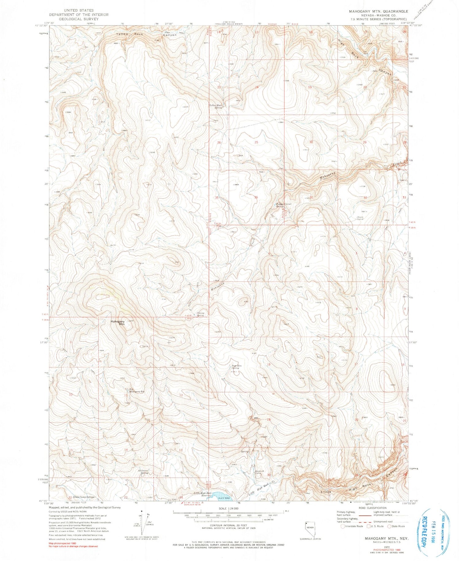 Classic USGS Mahogany Mountain Nevada 7.5'x7.5' Topo Map Image