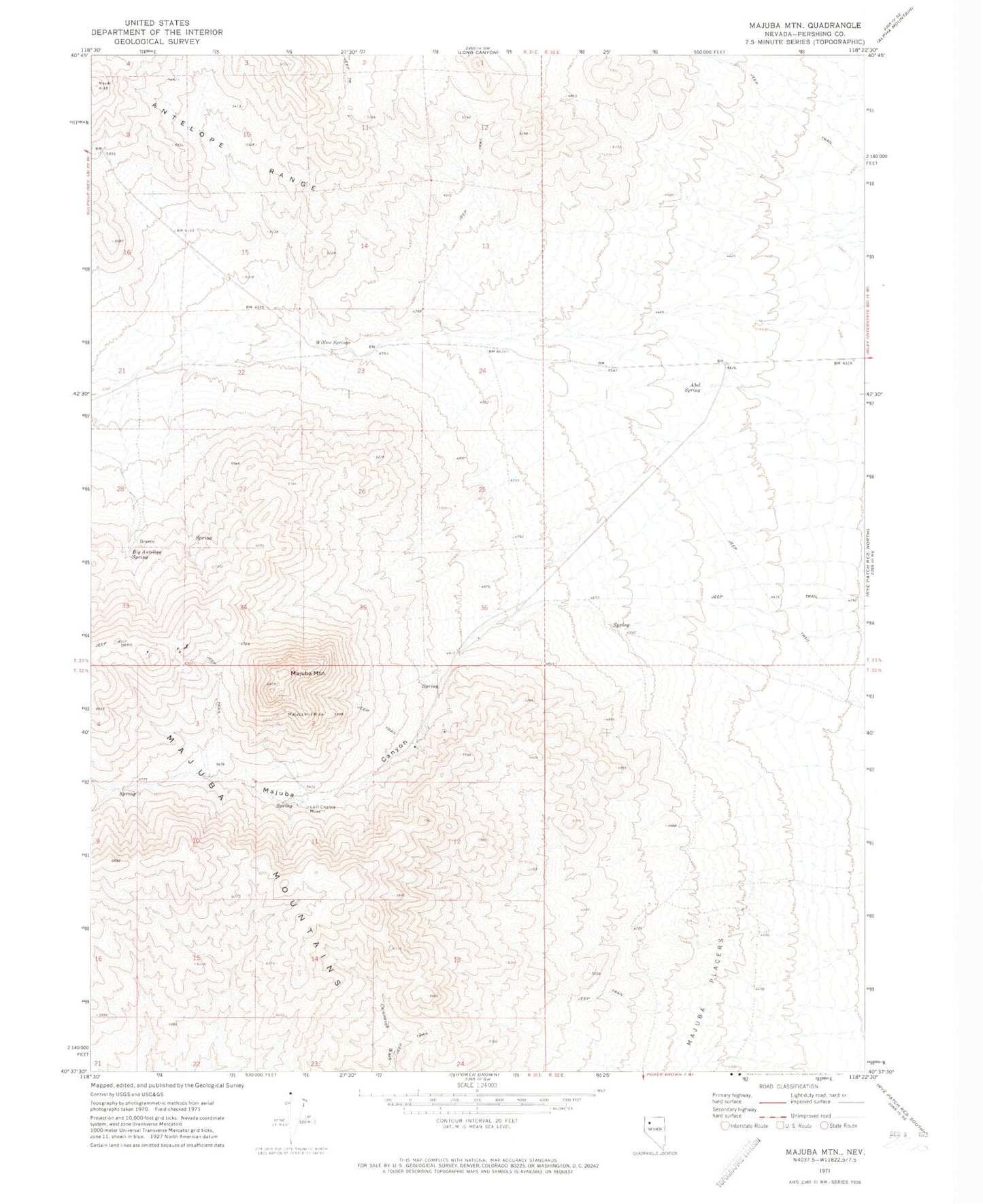 Classic USGS Majuba Mountain Nevada 7.5'x7.5' Topo Map Image