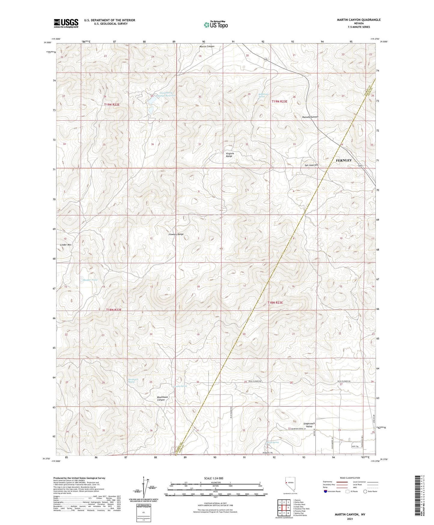Martin Canyon Nevada US Topo Map Image