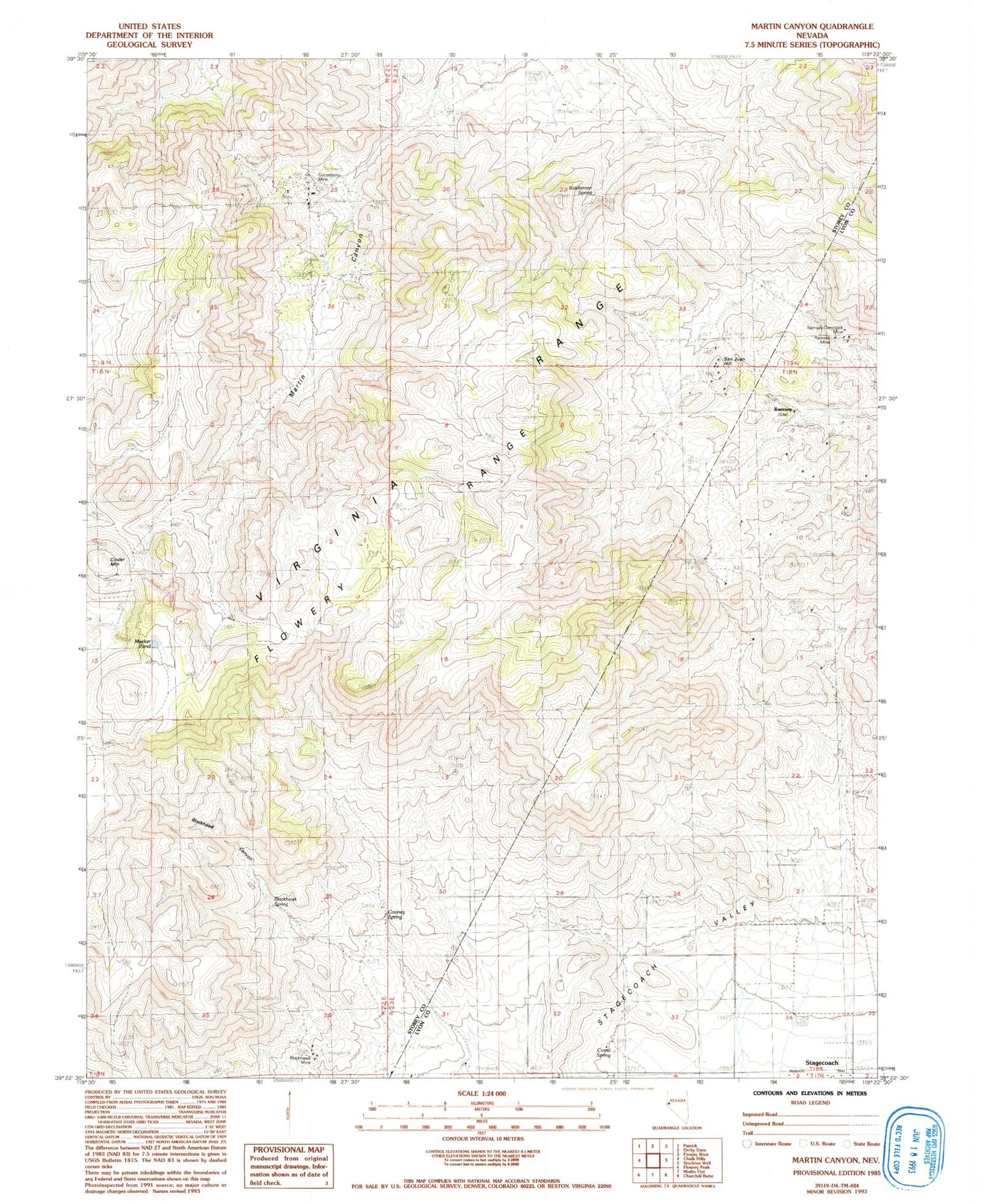 Classic USGS Martin Canyon Nevada 7.5'x7.5' Topo Map Image