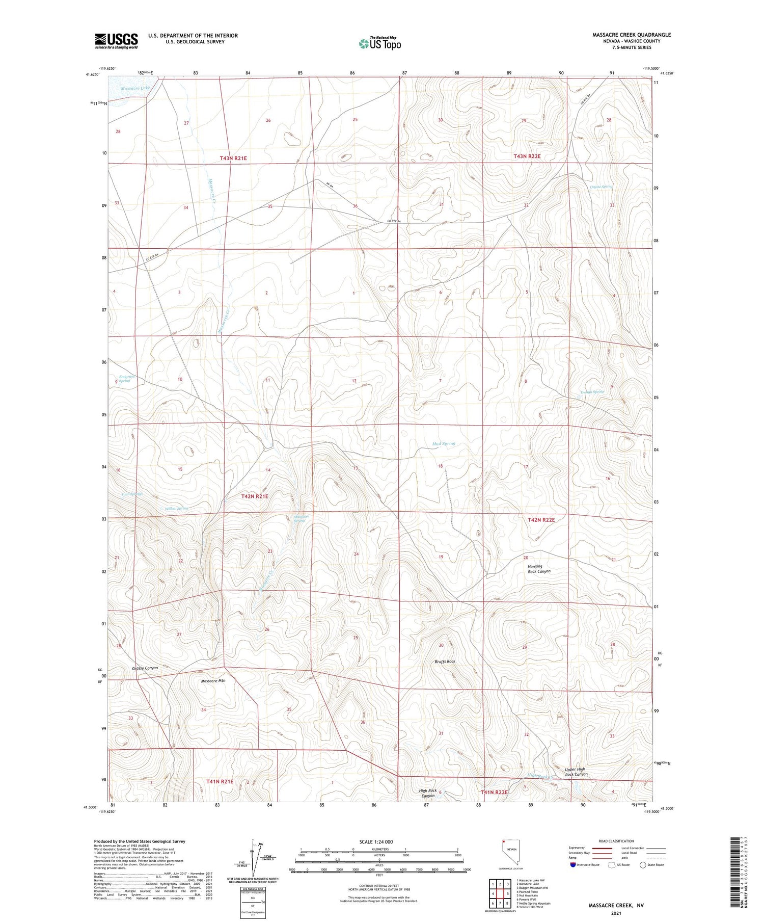 Massacre Creek Nevada US Topo Map Image