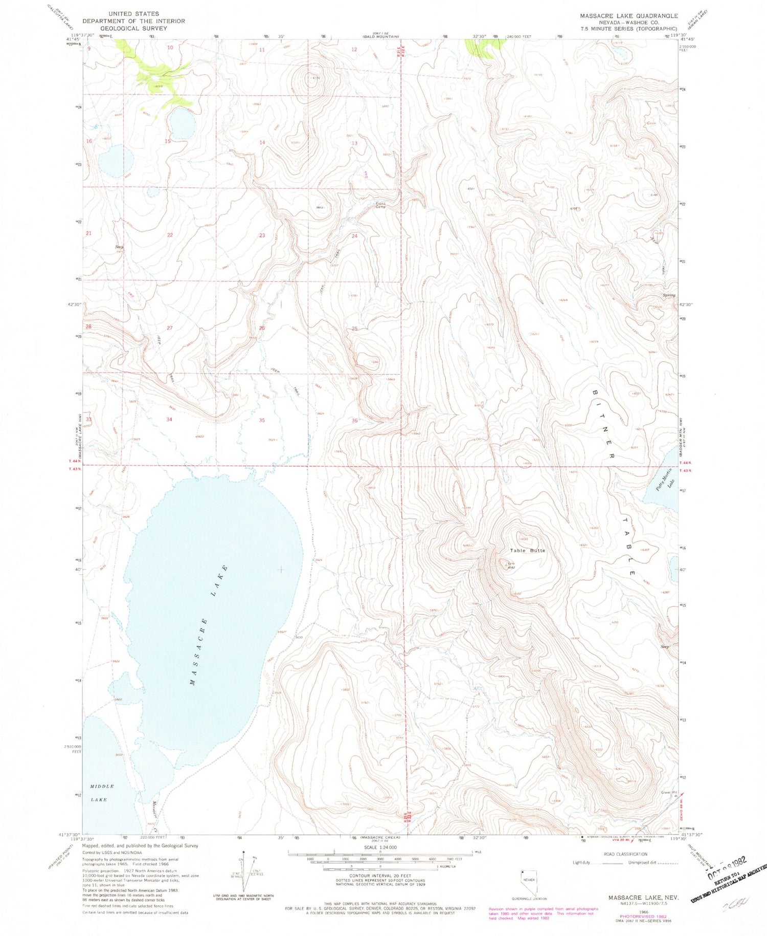 Classic USGS Massacre Lake Nevada 7.5'x7.5' Topo Map Image