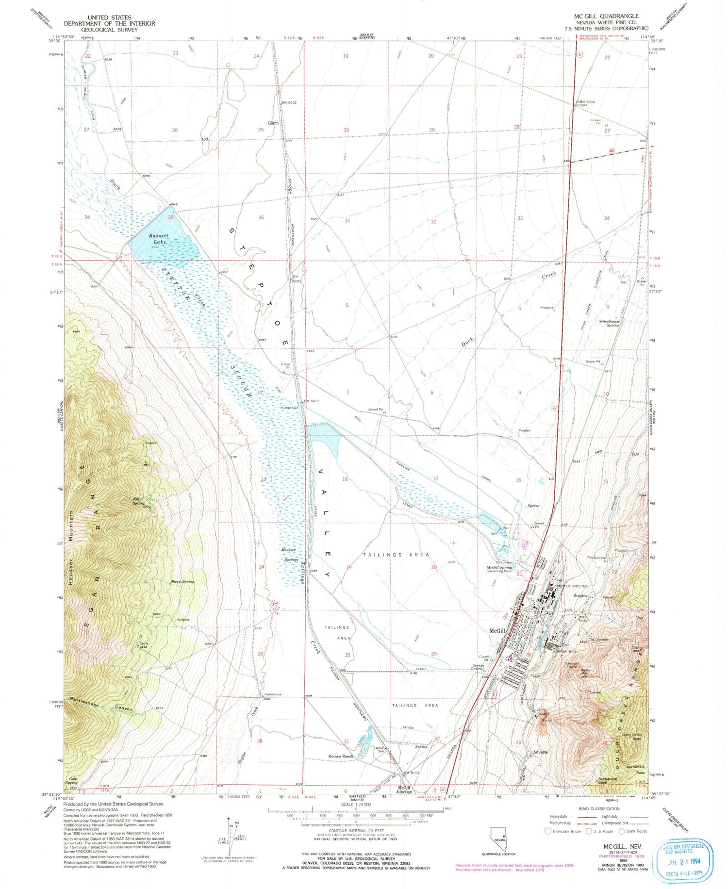 Classic USGS McGill Nevada 7.5'x7.5' Topo Map Image