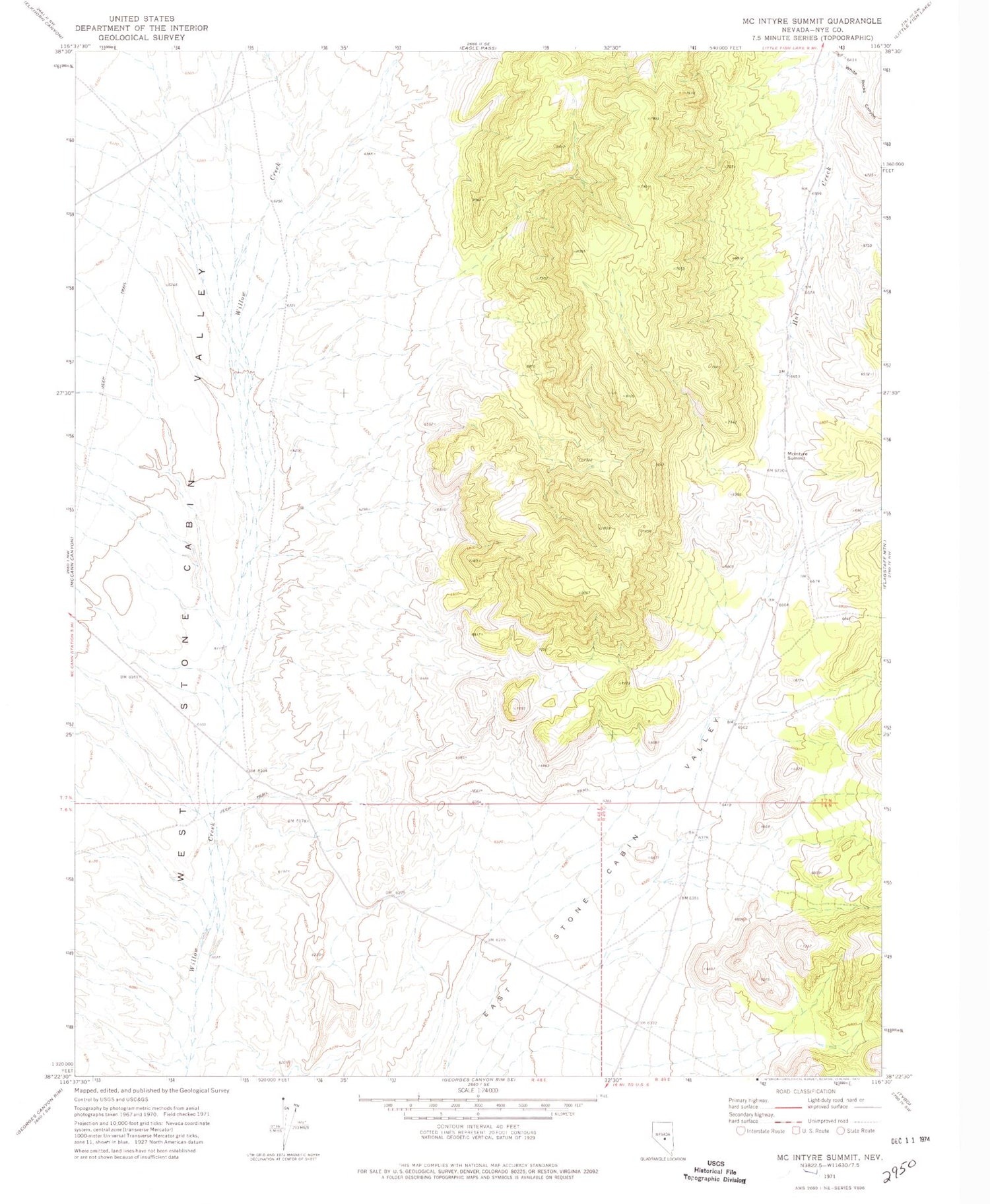 Classic USGS McIntyre Summit Nevada 7.5'x7.5' Topo Map Image