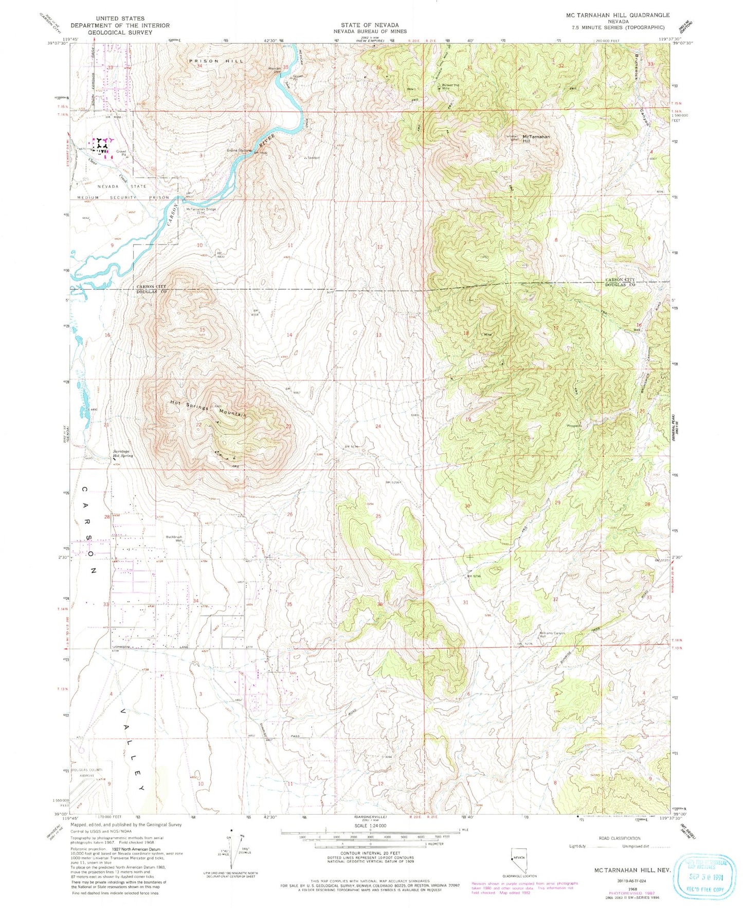 Classic USGS McTarnahan Hill Nevada 7.5'x7.5' Topo Map Image
