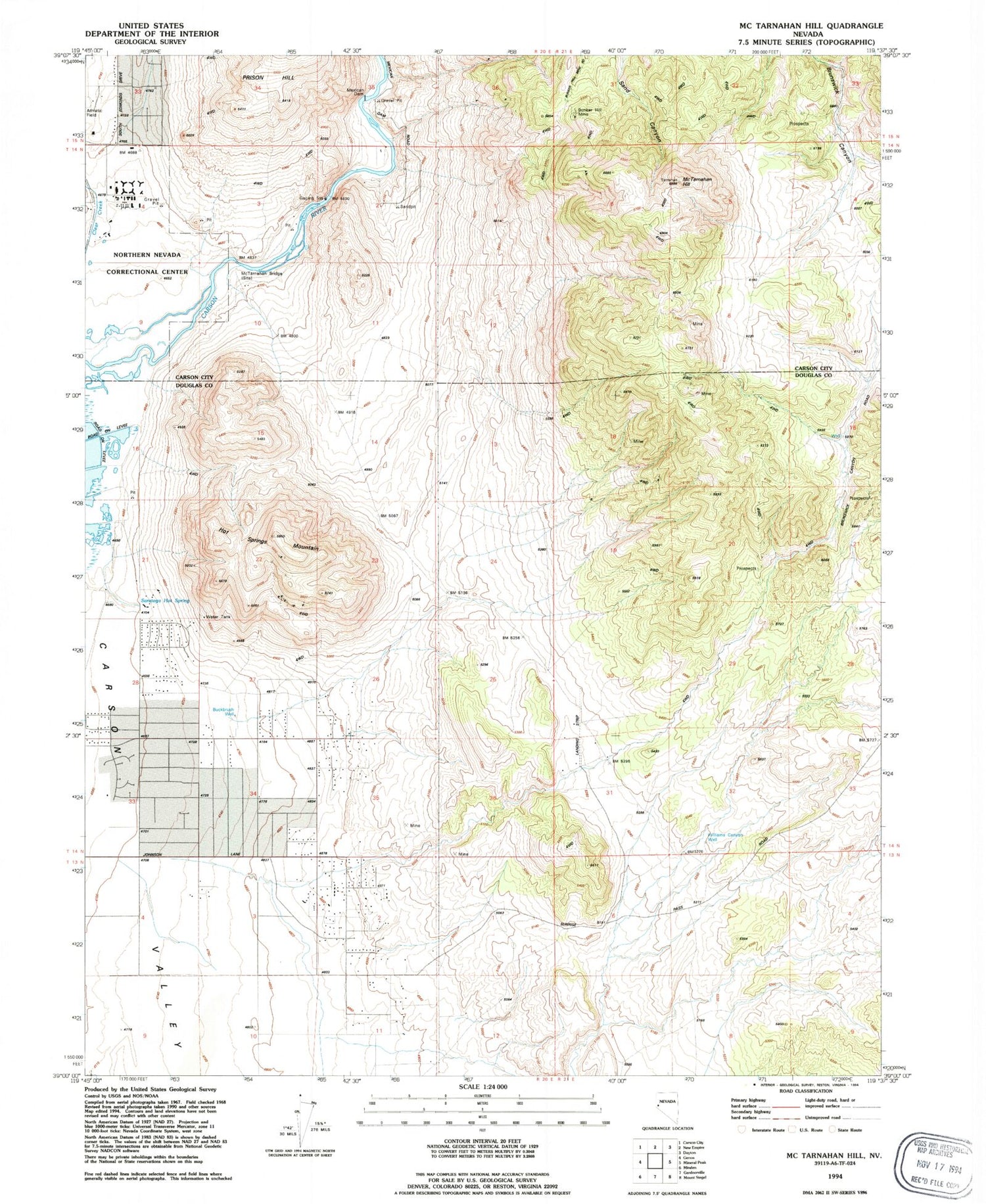 Classic USGS McTarnahan Hill Nevada 7.5'x7.5' Topo Map Image