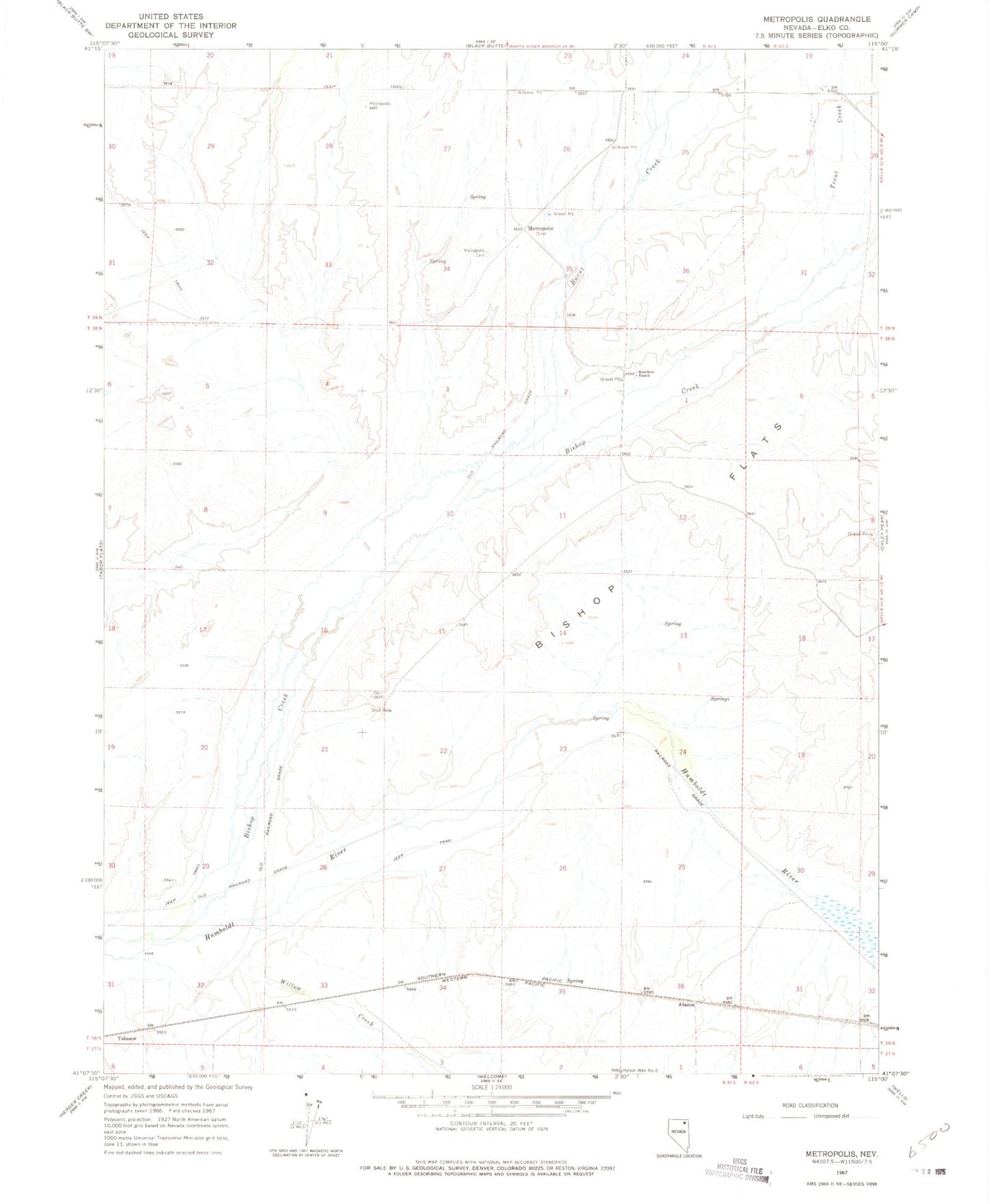 Classic USGS Metropolis Nevada 7.5'x7.5' Topo Map Image