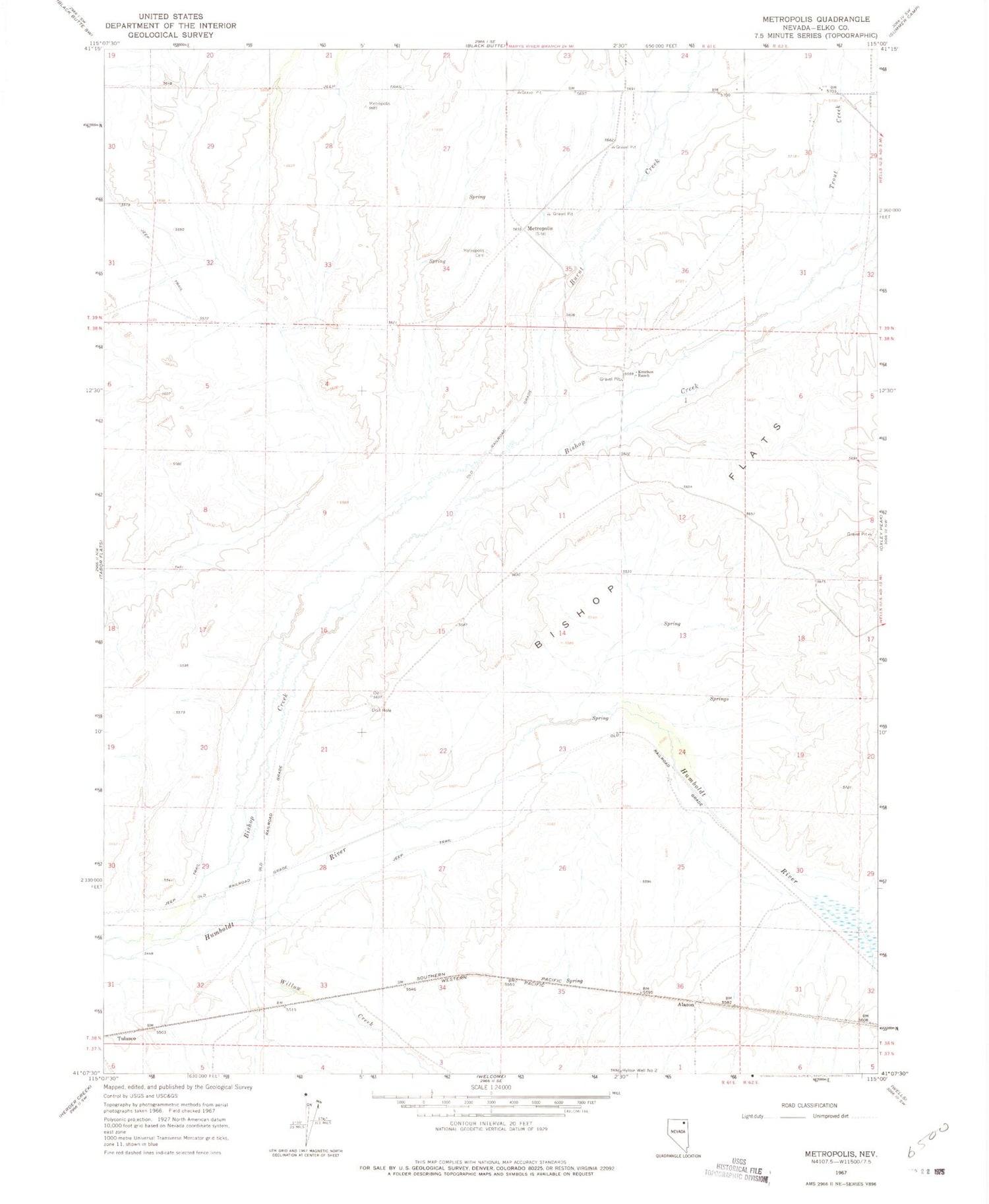 Classic USGS Metropolis Nevada 7.5'x7.5' Topo Map Image