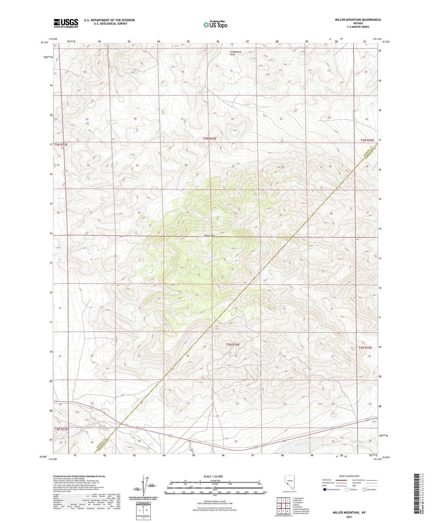 Miller Mountain Nevada US Topo Map Image