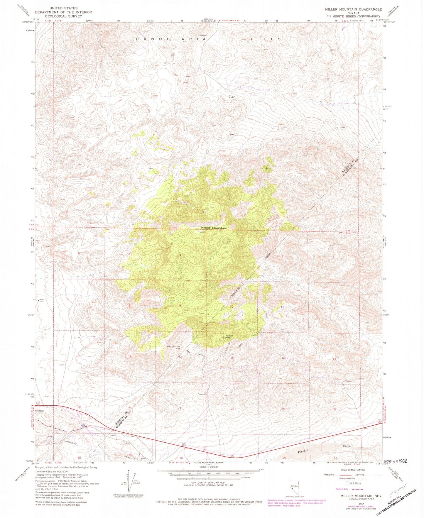 Classic USGS Miller Mountain Nevada 7.5'x7.5' Topo Map Image