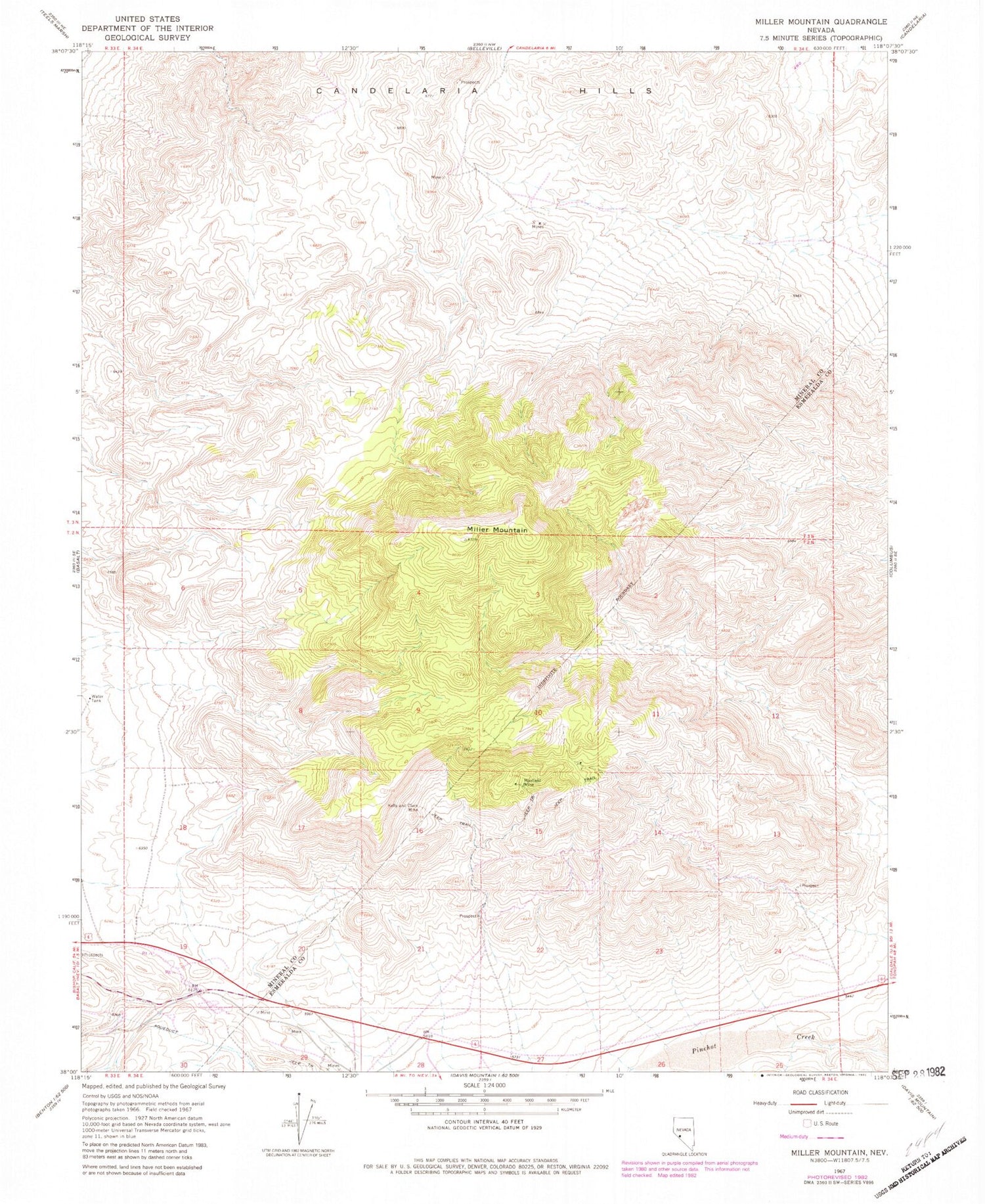 Classic USGS Miller Mountain Nevada 7.5'x7.5' Topo Map Image