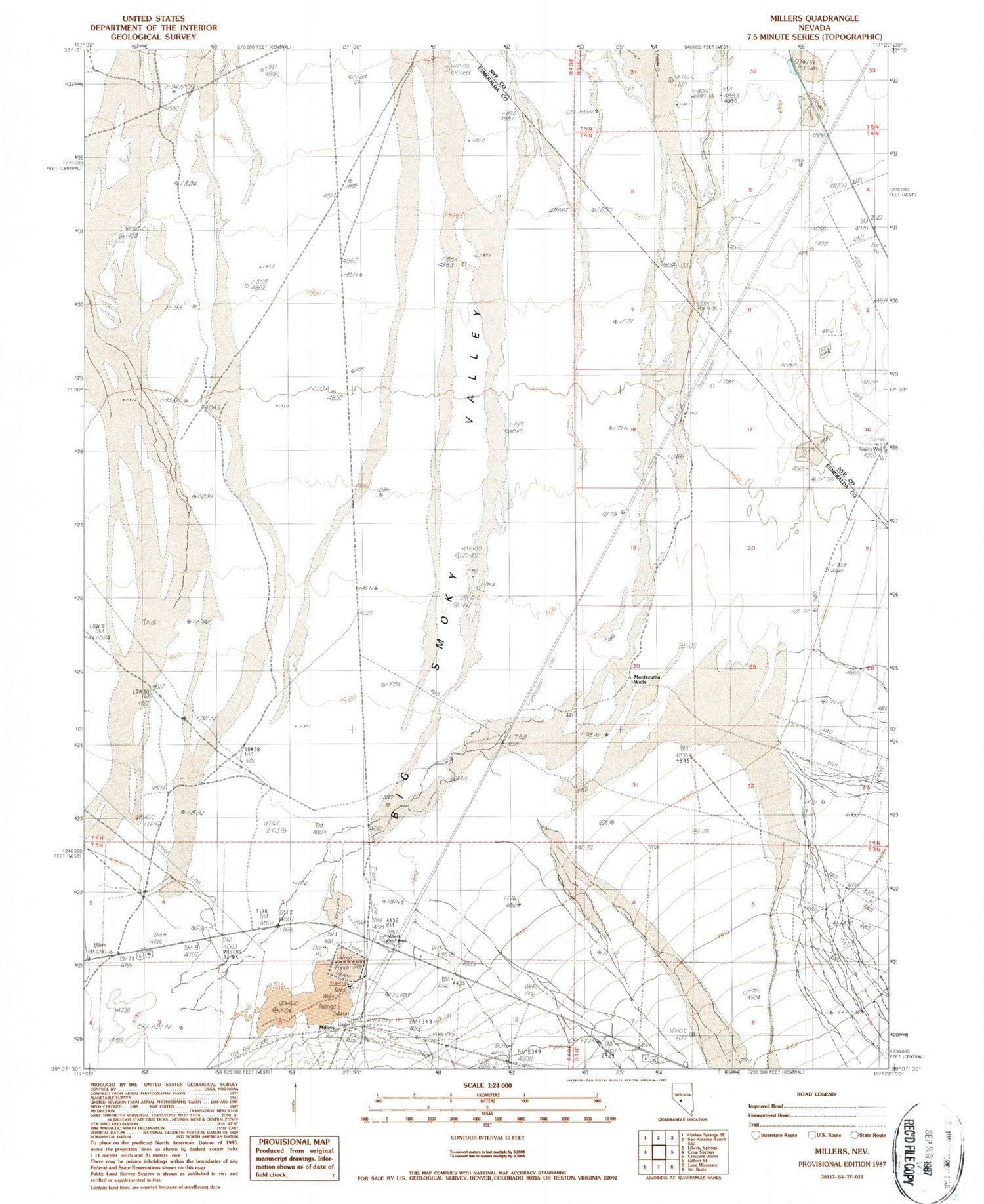 Classic USGS Millers Nevada 7.5'x7.5' Topo Map Image