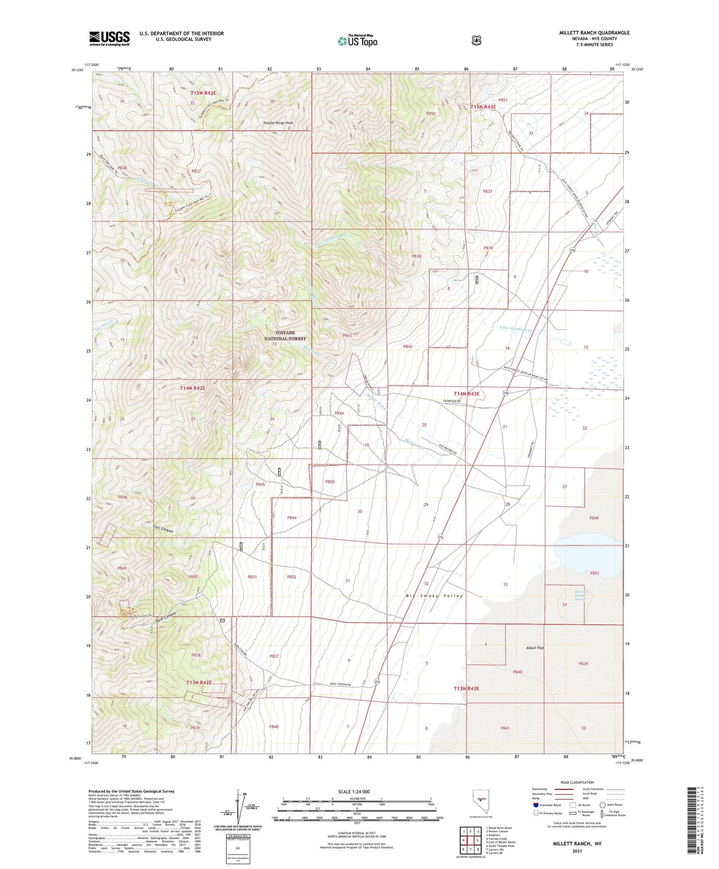 Millett Ranch Nevada US Topo Map Image
