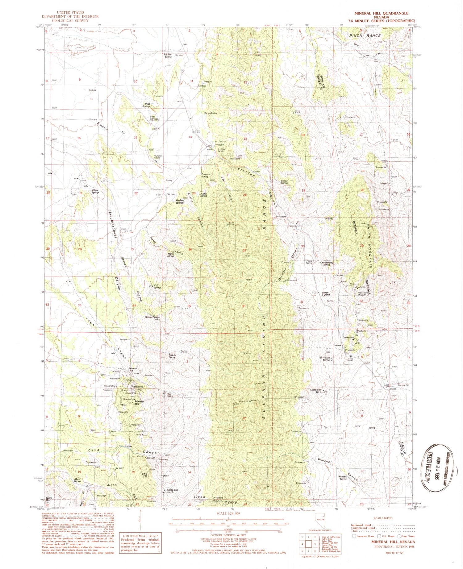 Classic USGS Mineral Hill Nevada 7.5'x7.5' Topo Map Image