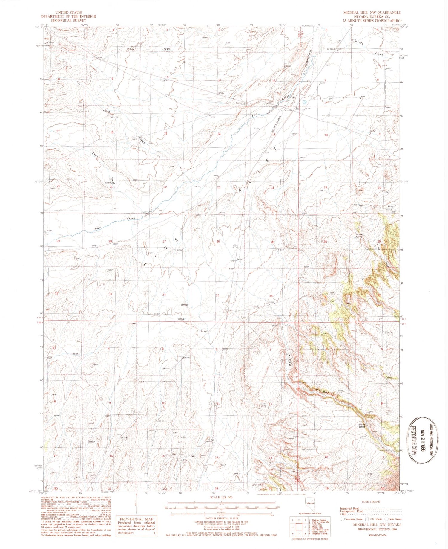 Classic USGS Mineral Hill NW Nevada 7.5'x7.5' Topo Map Image