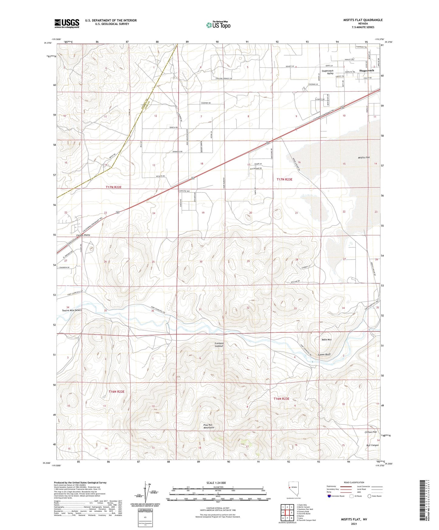Misfits Flat Nevada US Topo Map Image