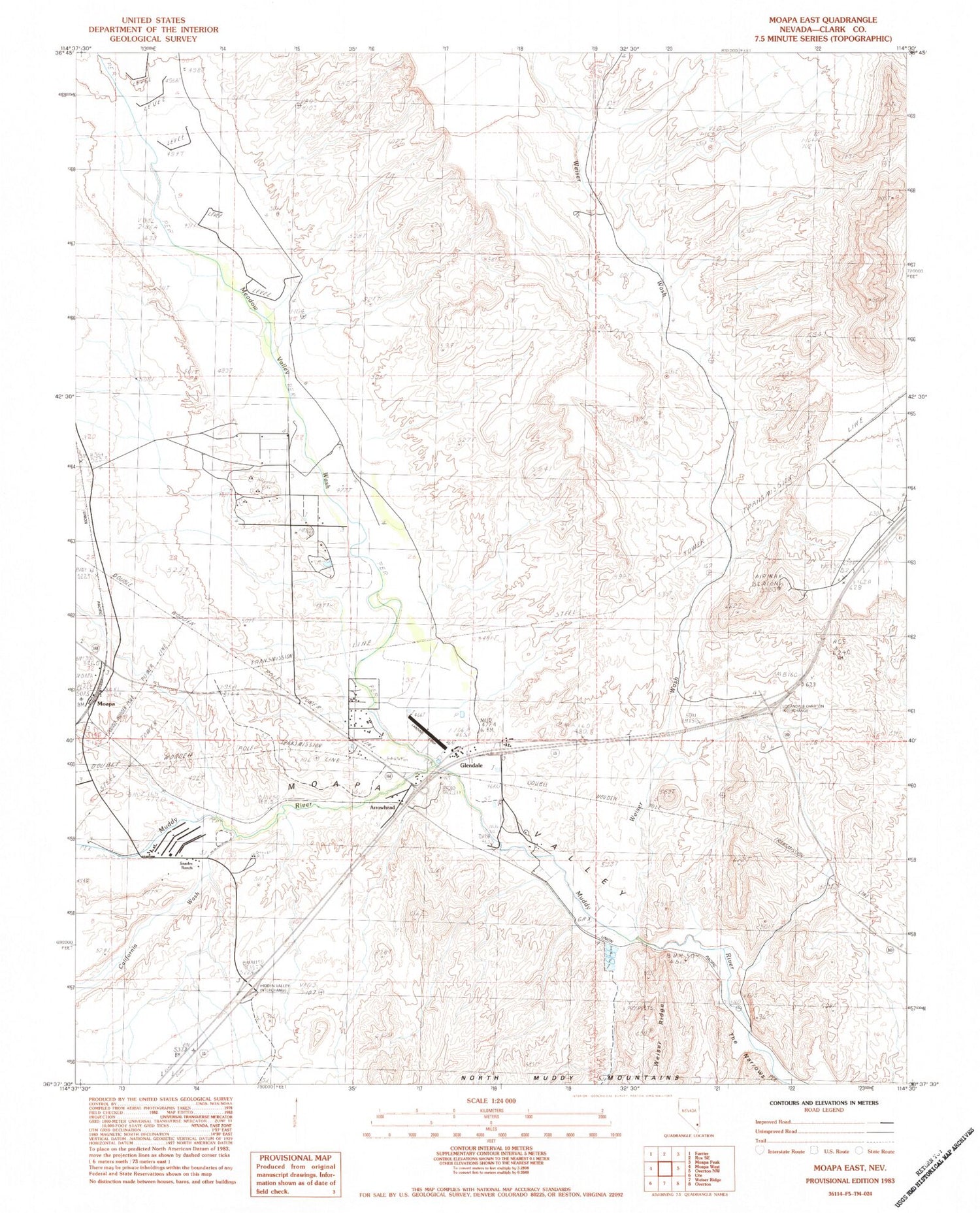 Classic USGS Moapa East Nevada 7.5'x7.5' Topo Map Image