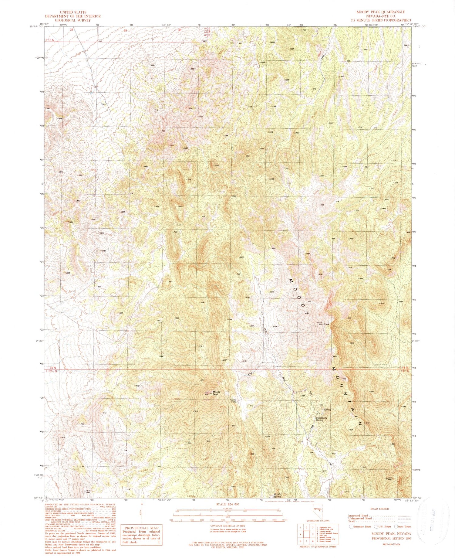 Classic USGS Moody Peak Nevada 7.5'x7.5' Topo Map Image