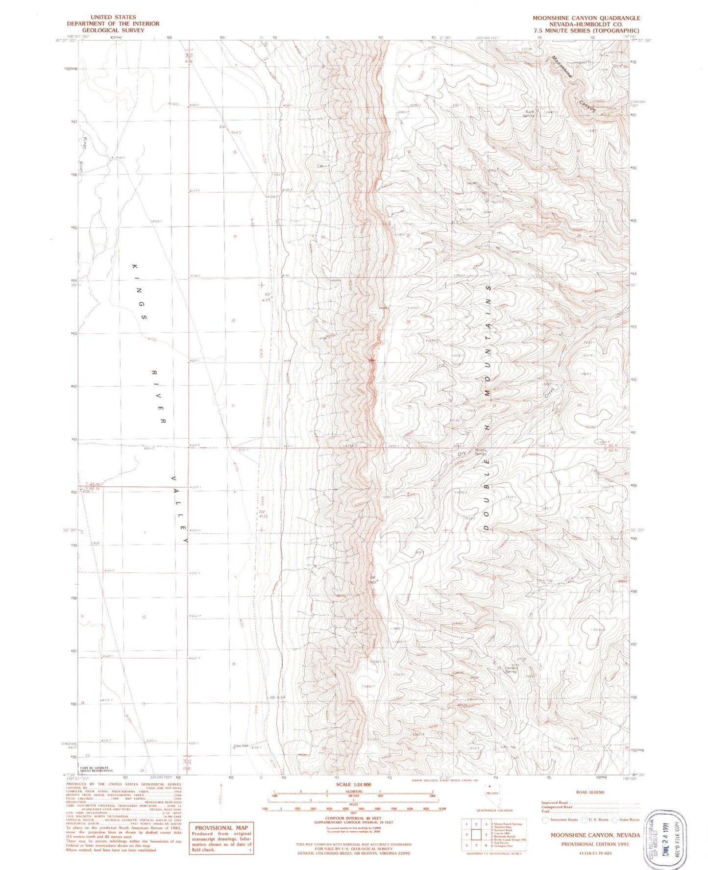 Classic USGS Moonshine Canyon Nevada 7.5'x7.5' Topo Map Image