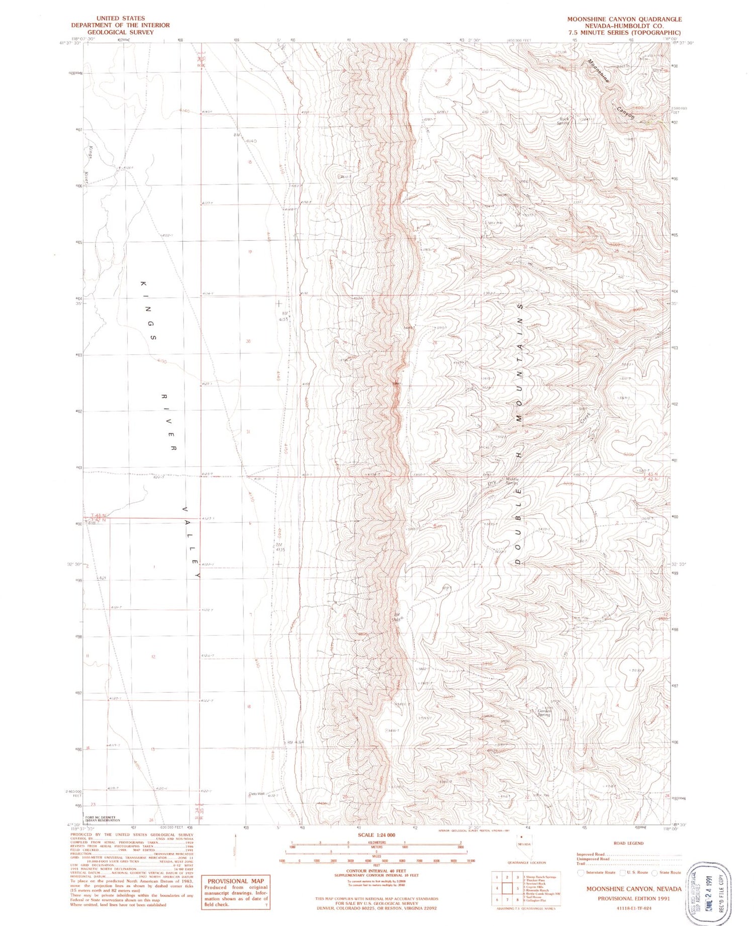 Classic USGS Moonshine Canyon Nevada 7.5'x7.5' Topo Map Image