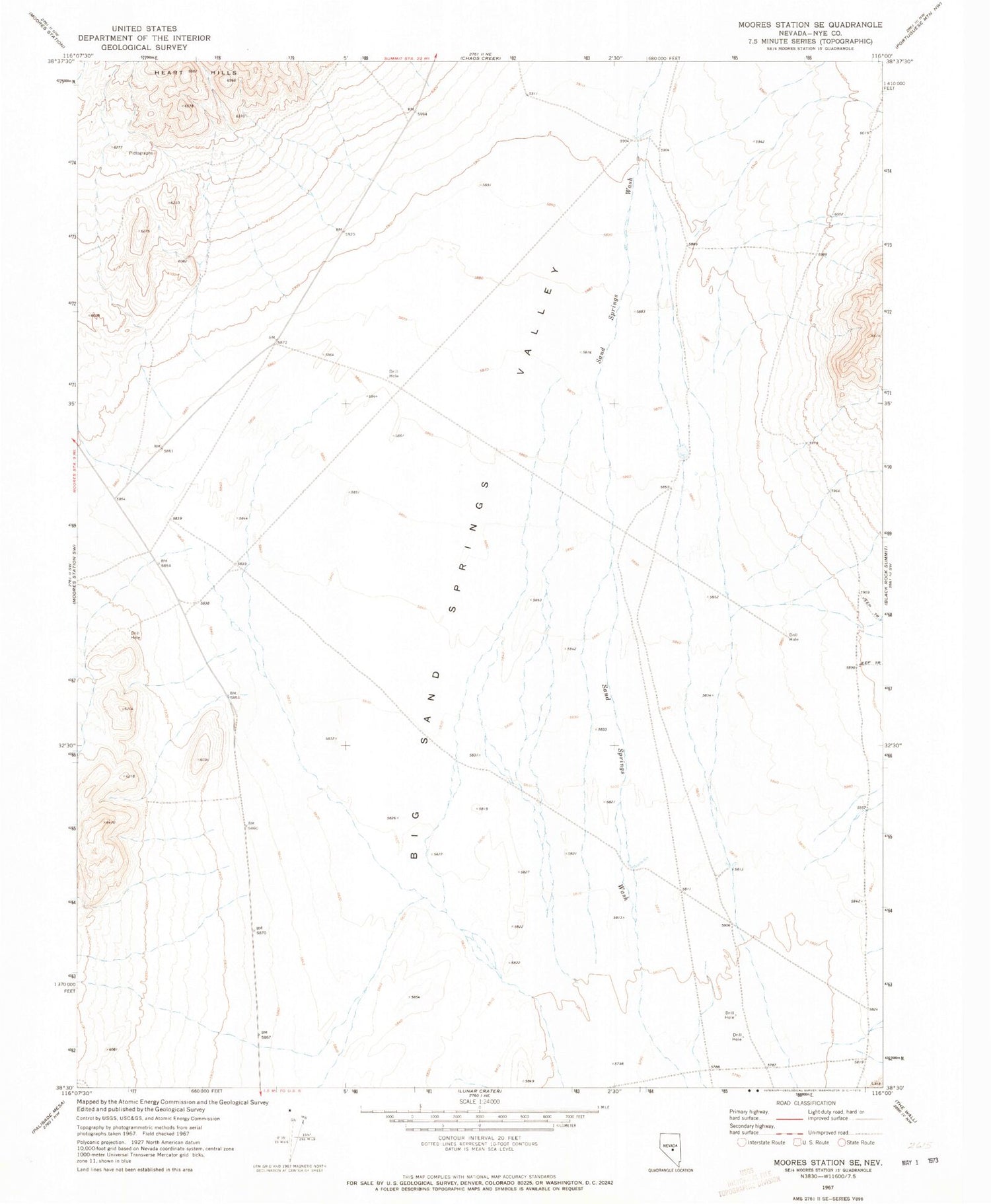 Classic USGS Moores Station SE Nevada 7.5'x7.5' Topo Map Image