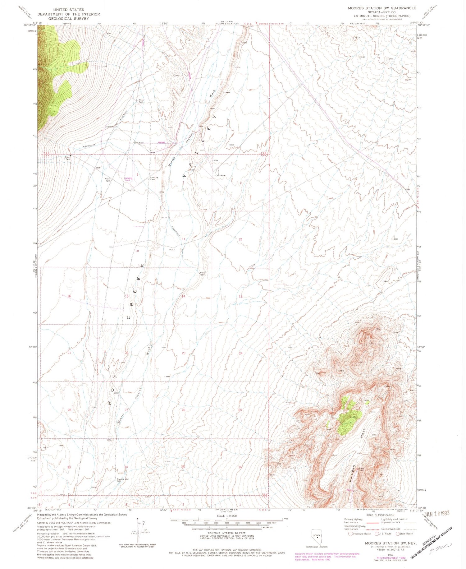Classic USGS Moores Station SW Nevada 7.5'x7.5' Topo Map Image