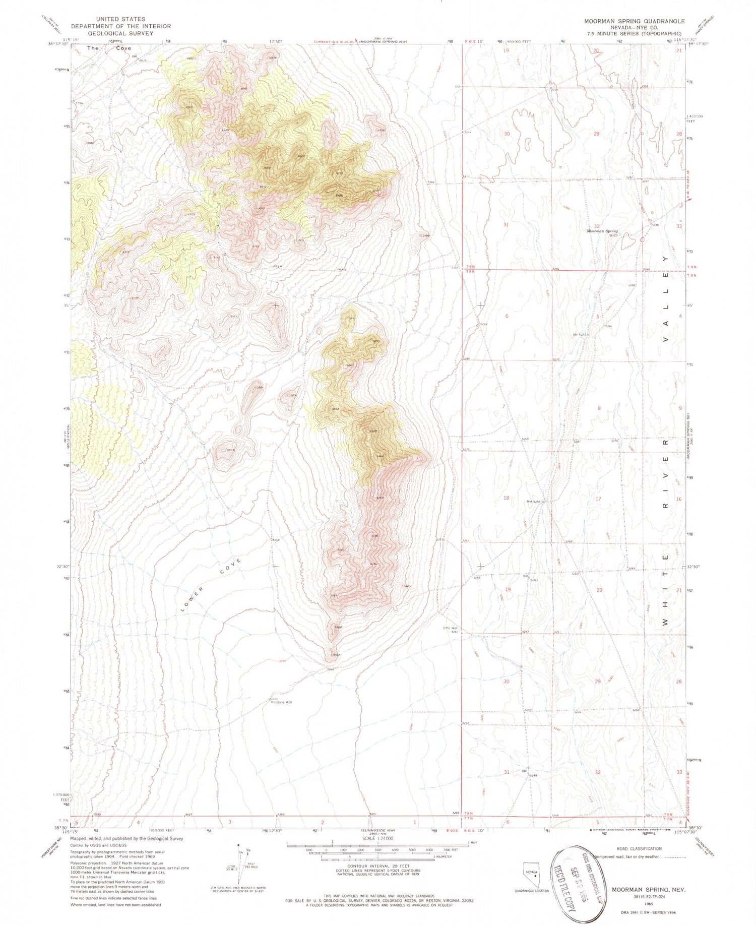 Classic USGS Moorman Spring Nevada 7.5'x7.5' Topo Map Image