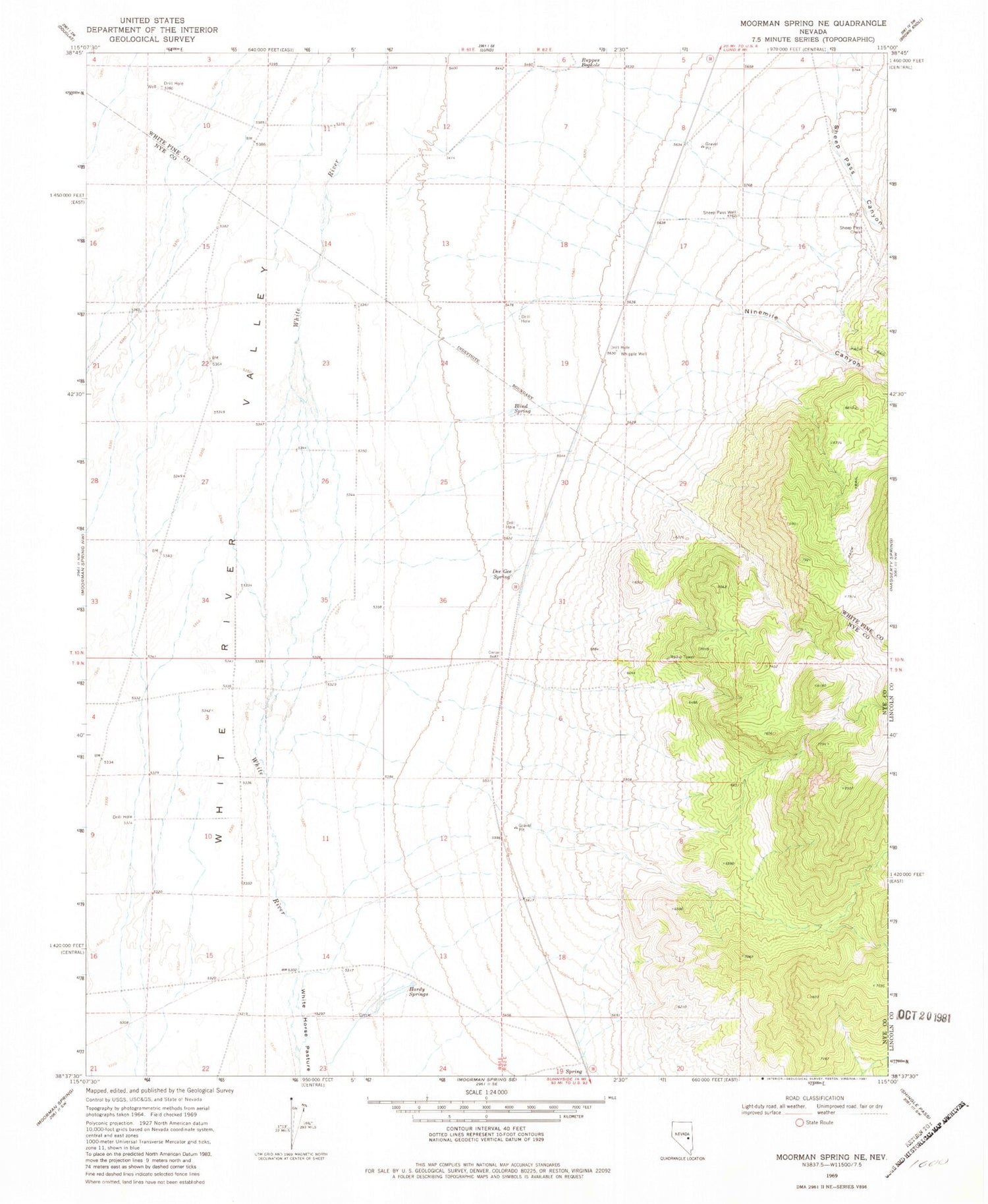 Classic USGS Hardy Springs Nevada 7.5'x7.5' Topo Map Image