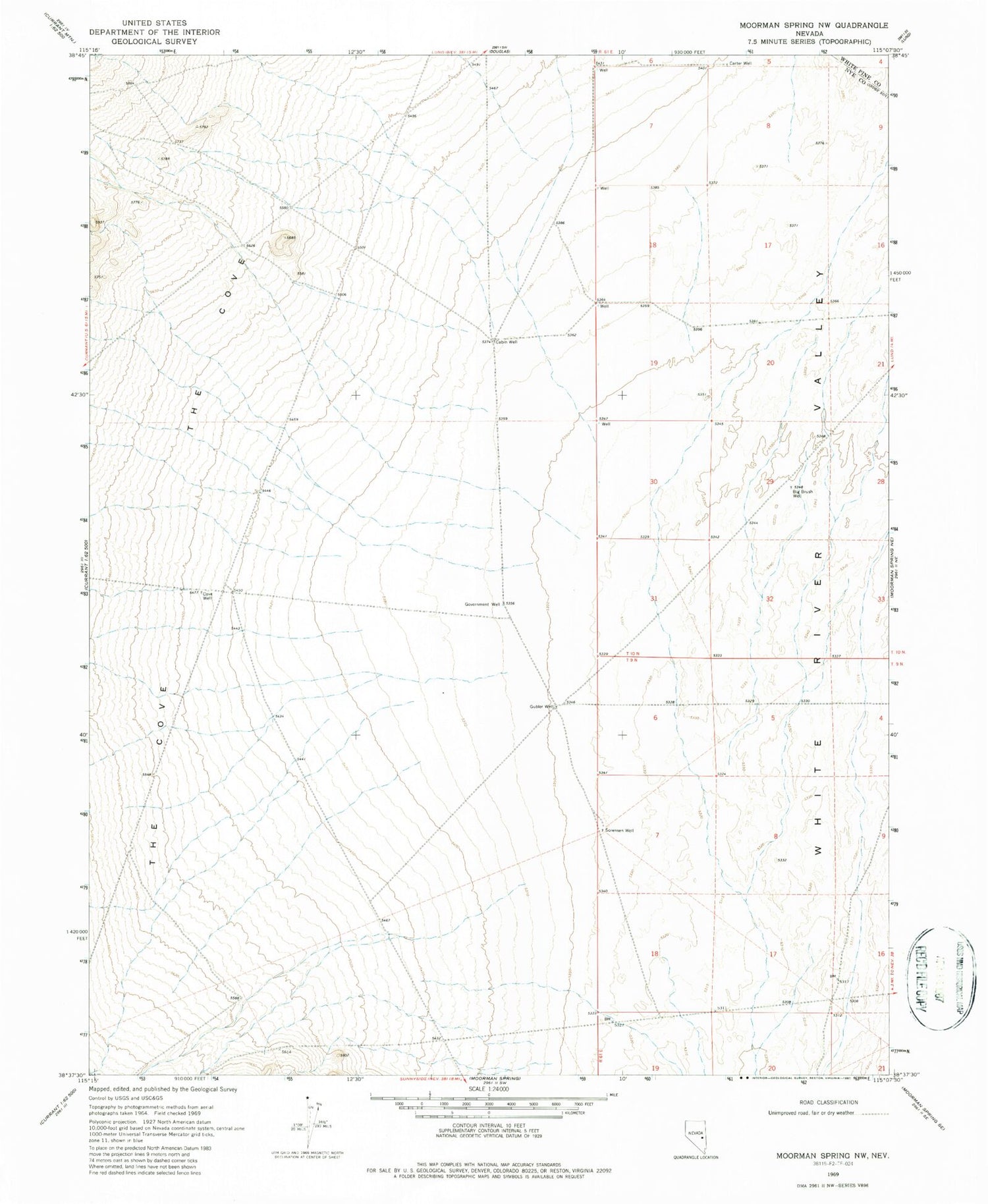 Classic USGS Moorman Spring NW Nevada 7.5'x7.5' Topo Map Image