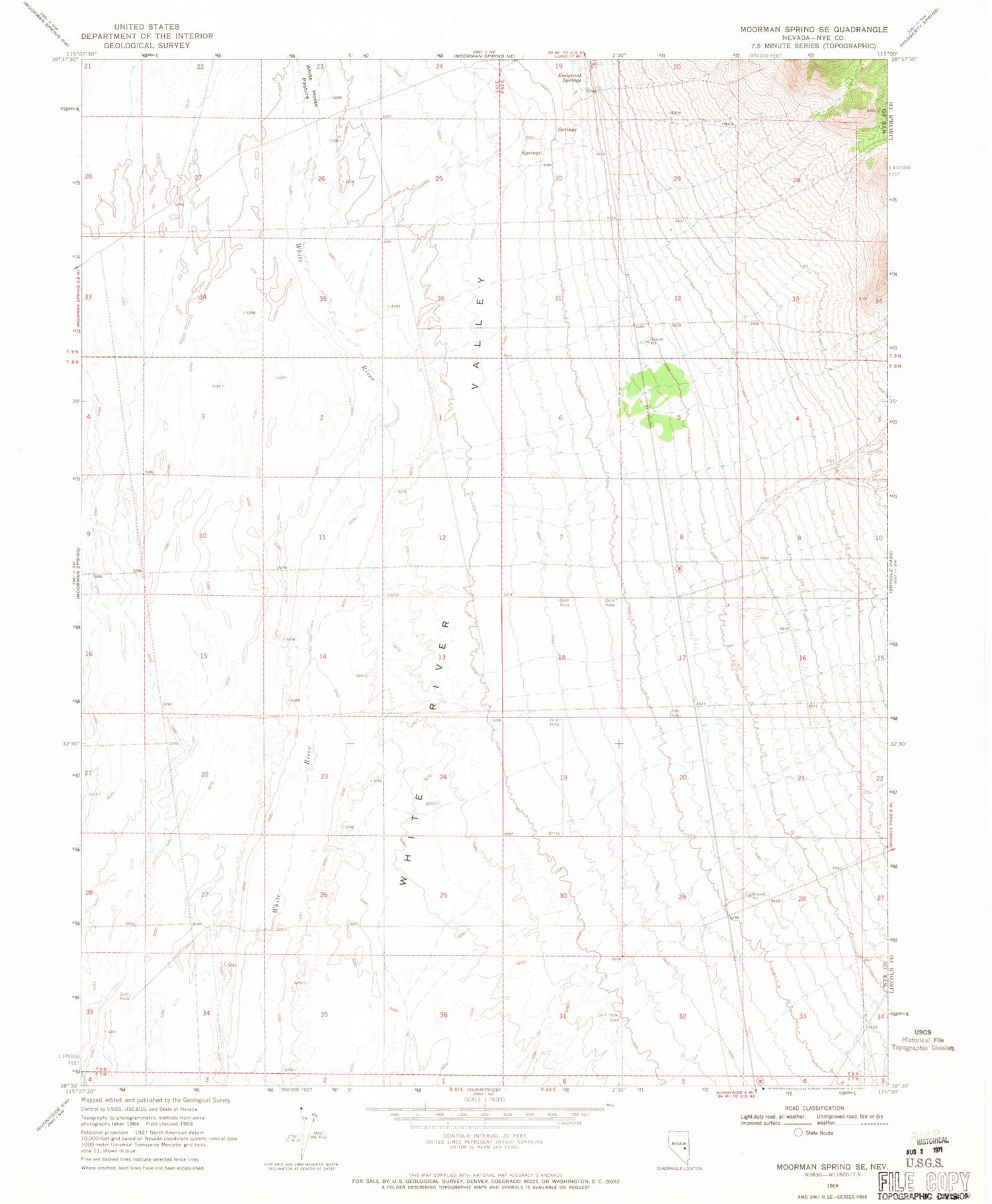 Classic USGS Moorman Spring SE Nevada 7.5'x7.5' Topo Map Image