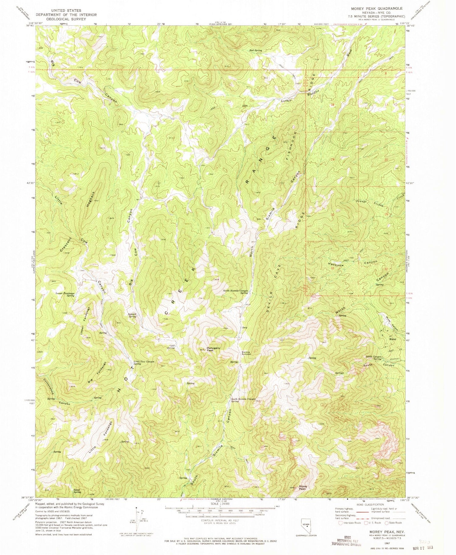 Classic USGS Morey Peak Nevada 7.5'x7.5' Topo Map Image