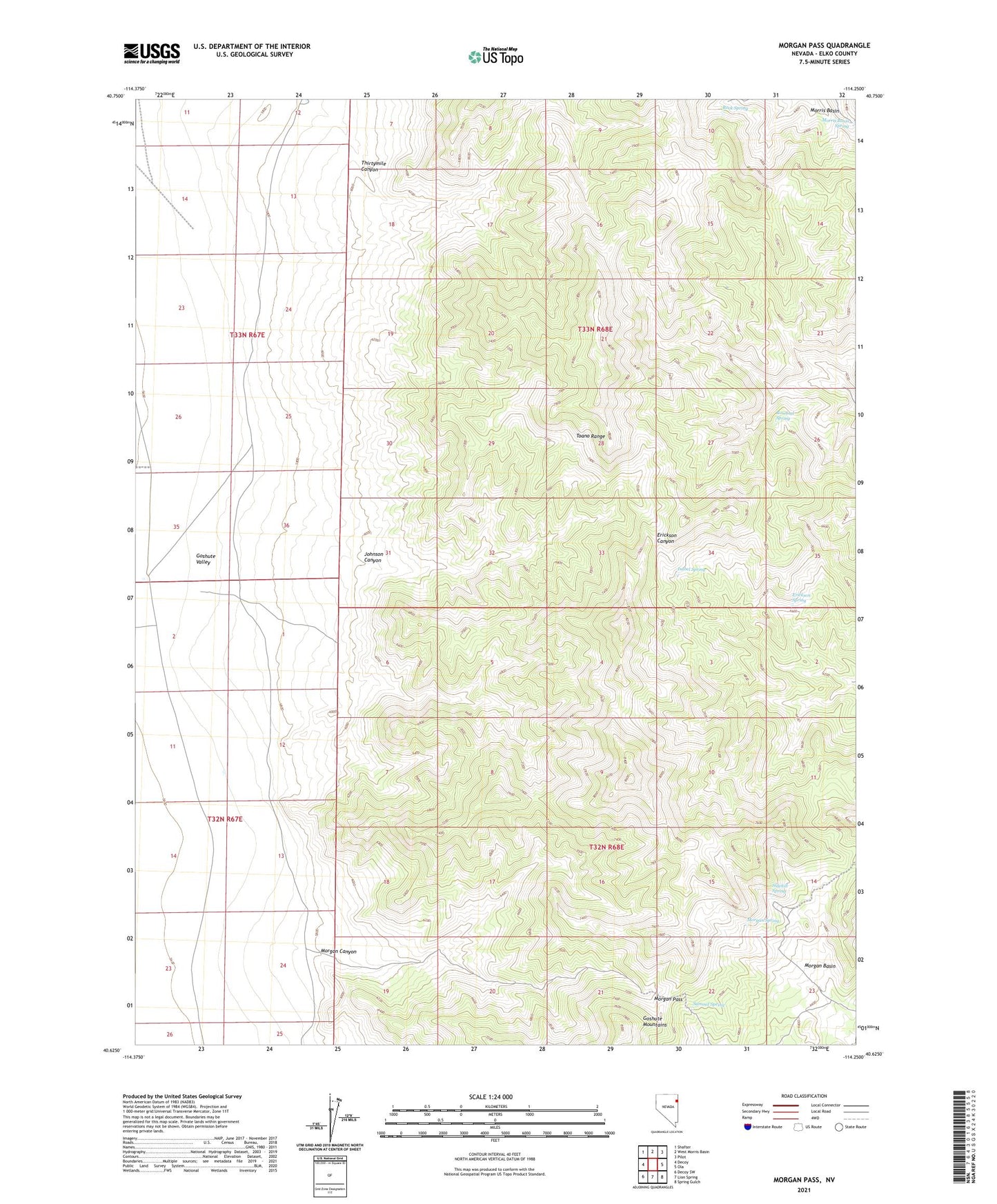 Morgan Pass Nevada US Topo Map Image