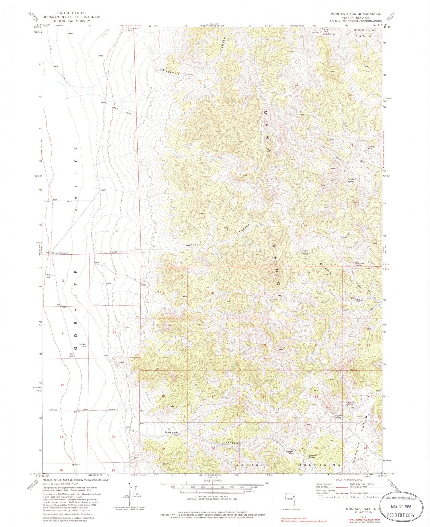 Classic USGS Morgan Pass Nevada 7.5'x7.5' Topo Map Image