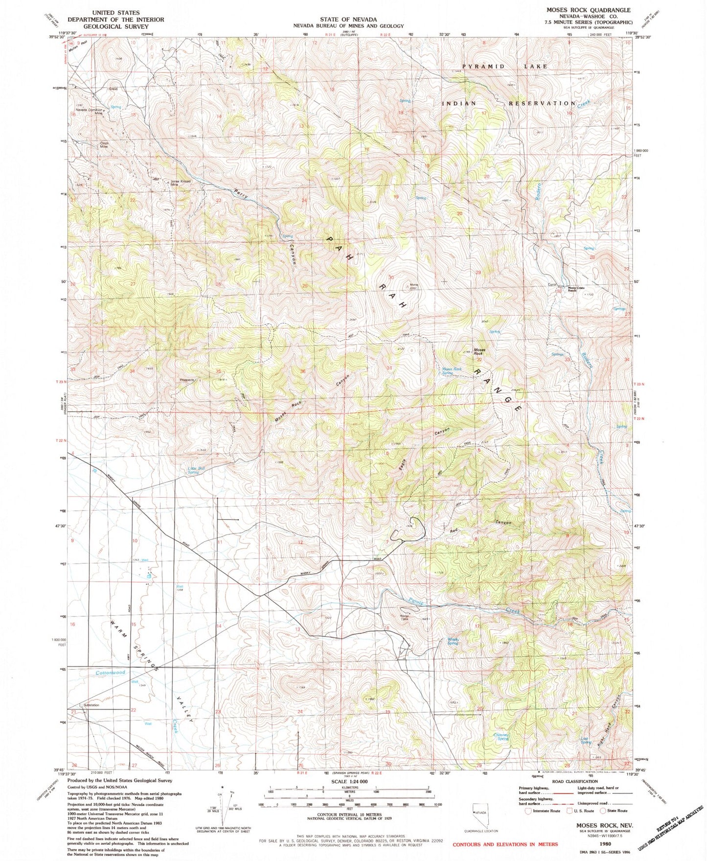 Classic USGS Moses Rock Nevada 7.5'x7.5' Topo Map Image