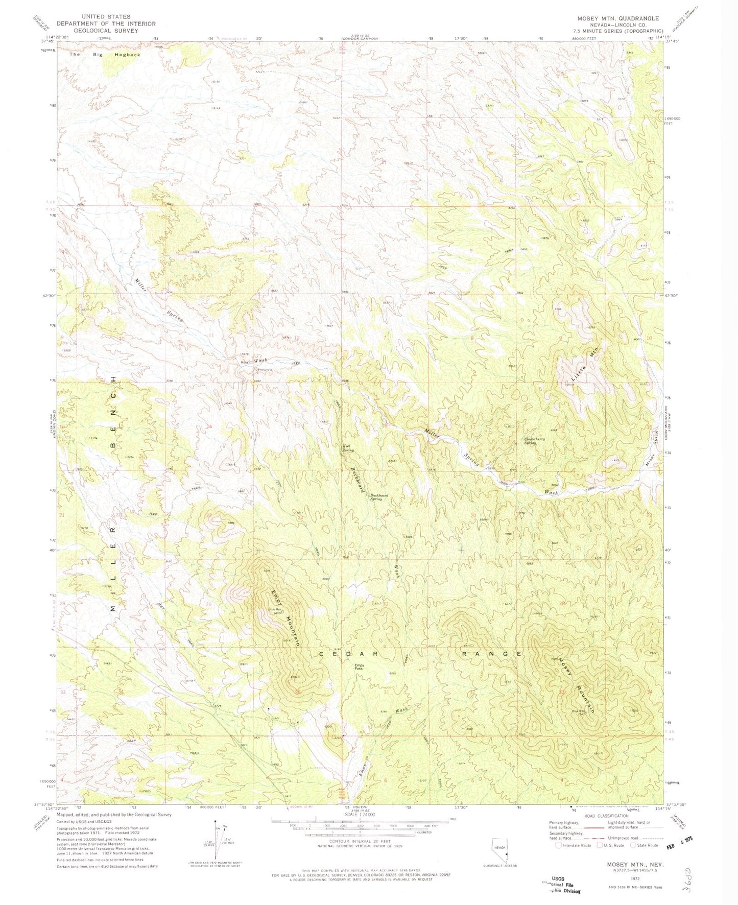 Classic USGS Mosey Mountain Nevada 7.5'x7.5' Topo Map Image