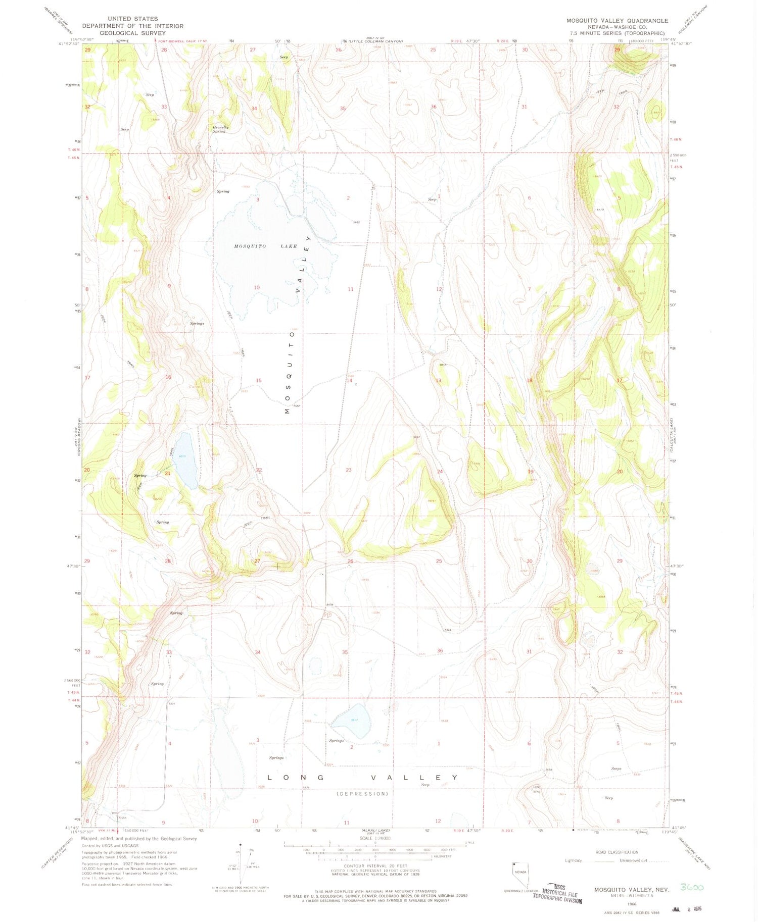 Classic USGS Mosquito Valley Nevada 7.5'x7.5' Topo Map Image