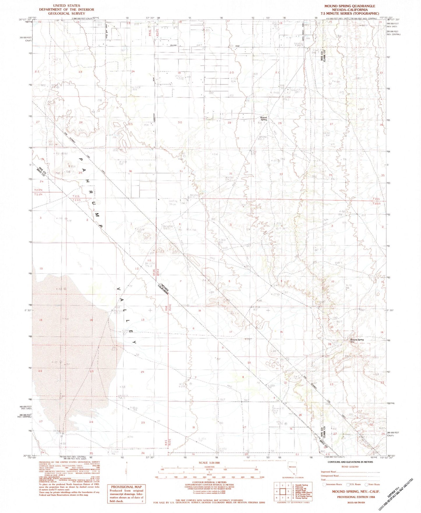 Classic USGS Mound Spring Nevada 7.5'x7.5' Topo Map Image