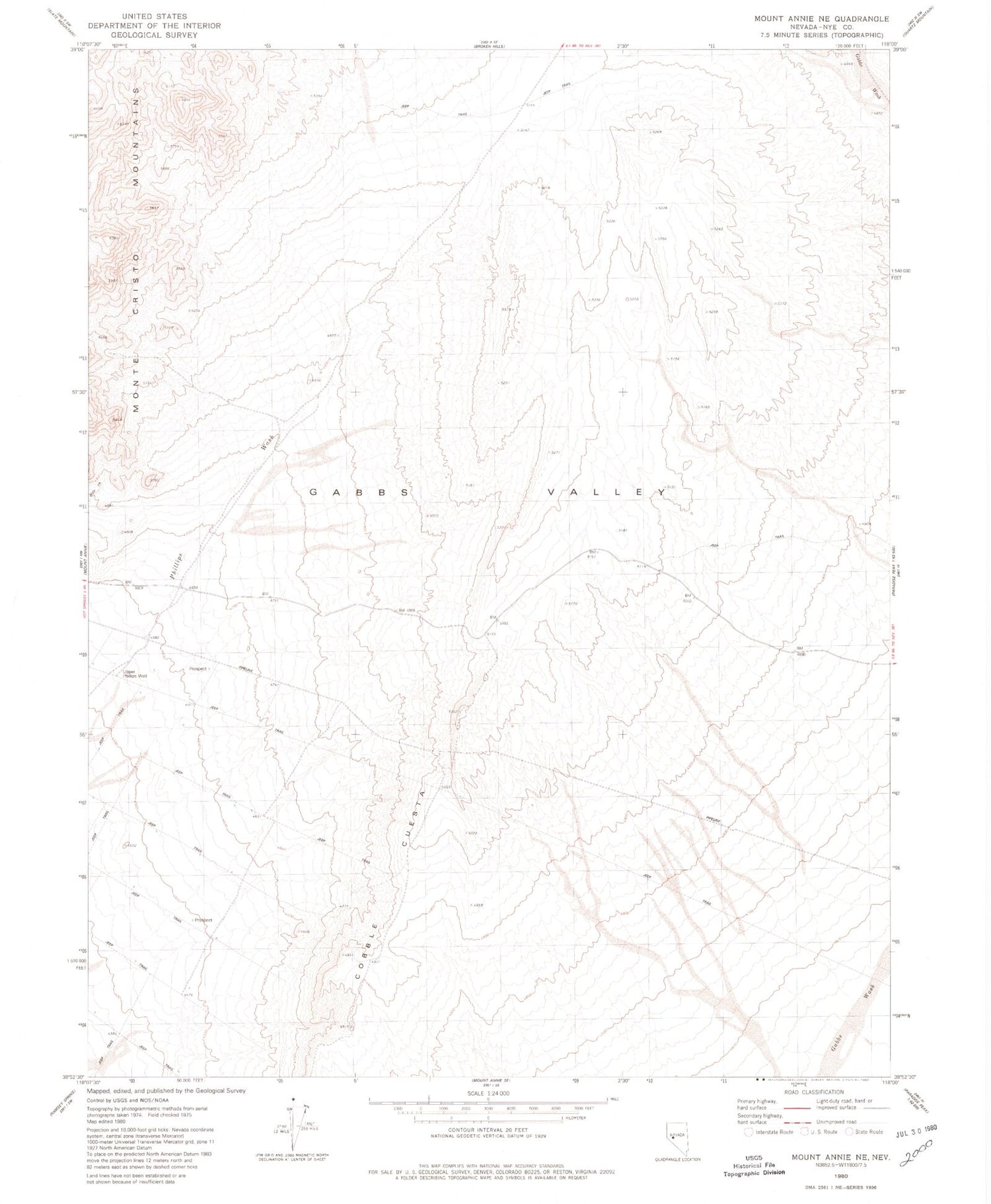 Classic USGS Mount Annie NE Nevada 7.5'x7.5' Topo Map Image