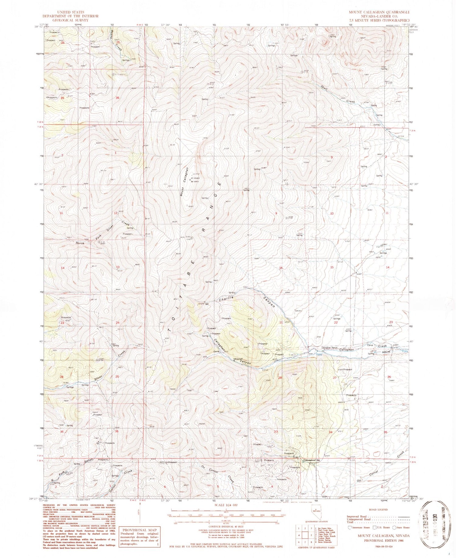 Classic USGS Mount Callaghan Nevada 7.5'x7.5' Topo Map Image