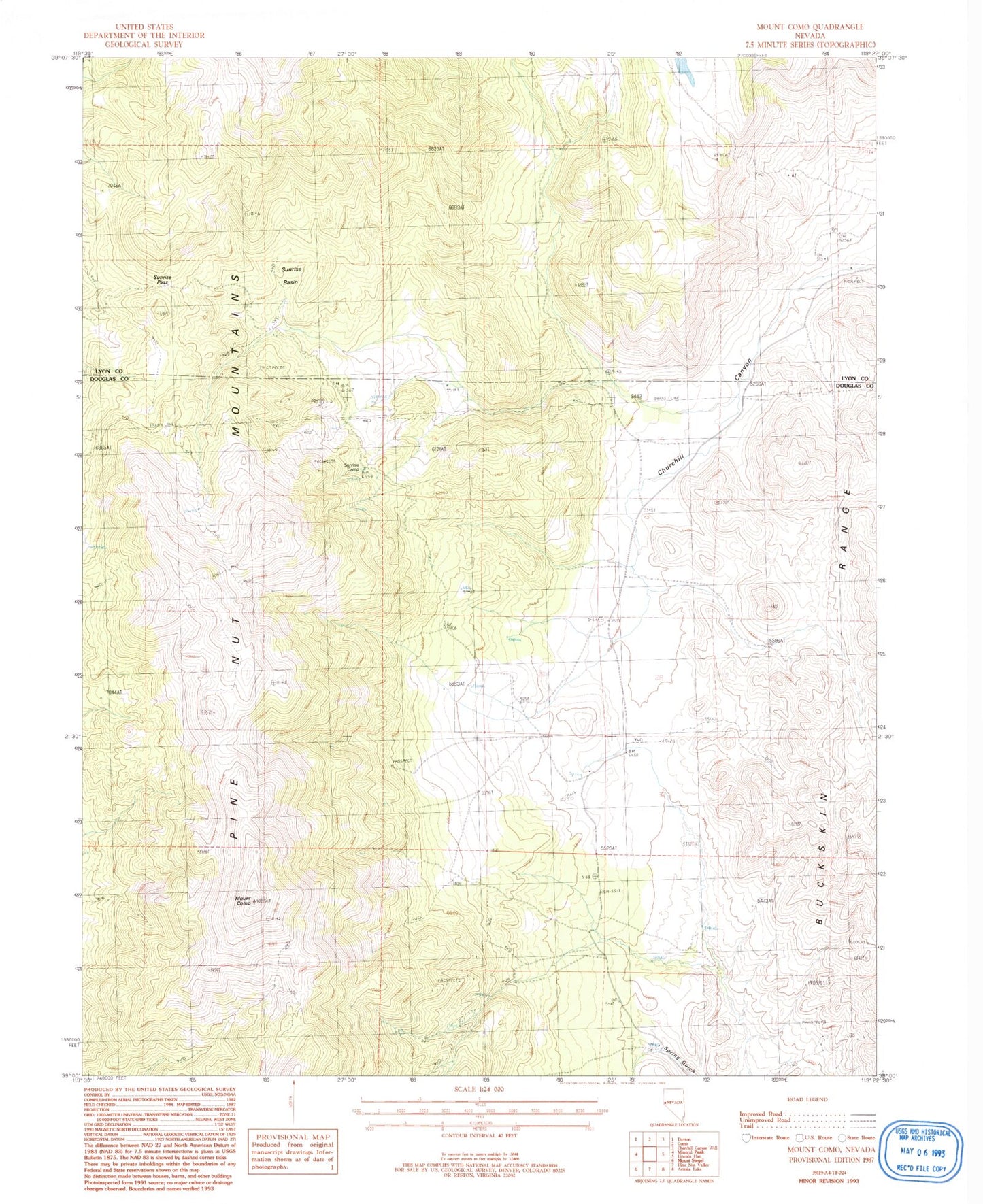 Classic USGS Mount Como Nevada 7.5'x7.5' Topo Map Image