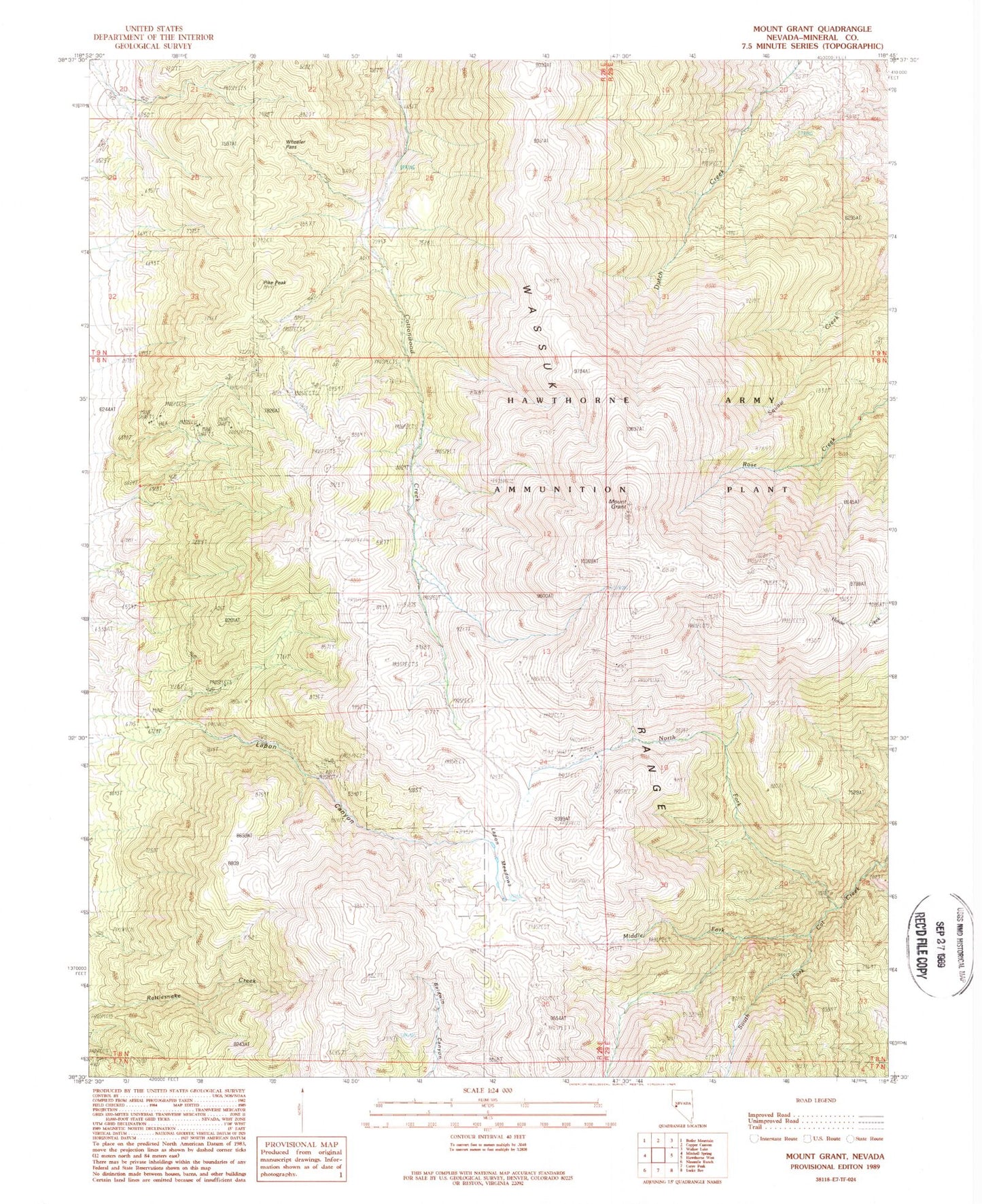 Classic USGS Mount Grant Nevada 7.5'x7.5' Topo Map Image