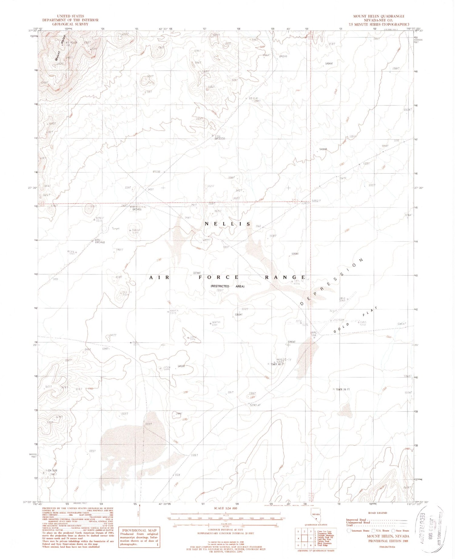 Classic USGS Mount Helen Nevada 7.5'x7.5' Topo Map Image