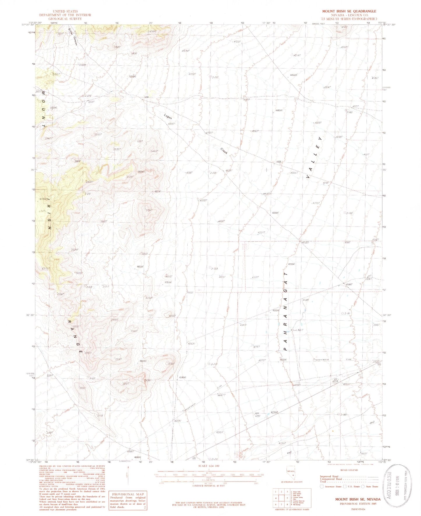 Classic USGS Mount Irish SE Nevada 7.5'x7.5' Topo Map Image