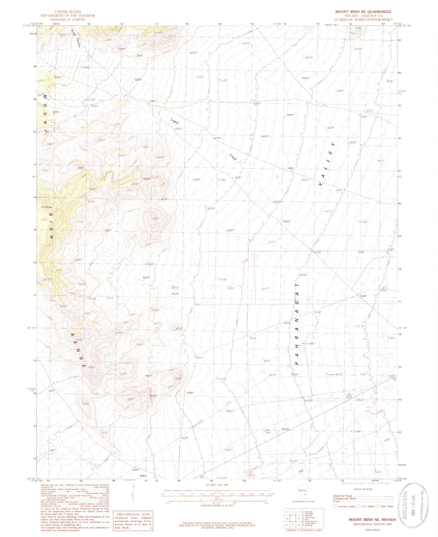 Classic USGS Mount Irish SE Nevada 7.5'x7.5' Topo Map Image