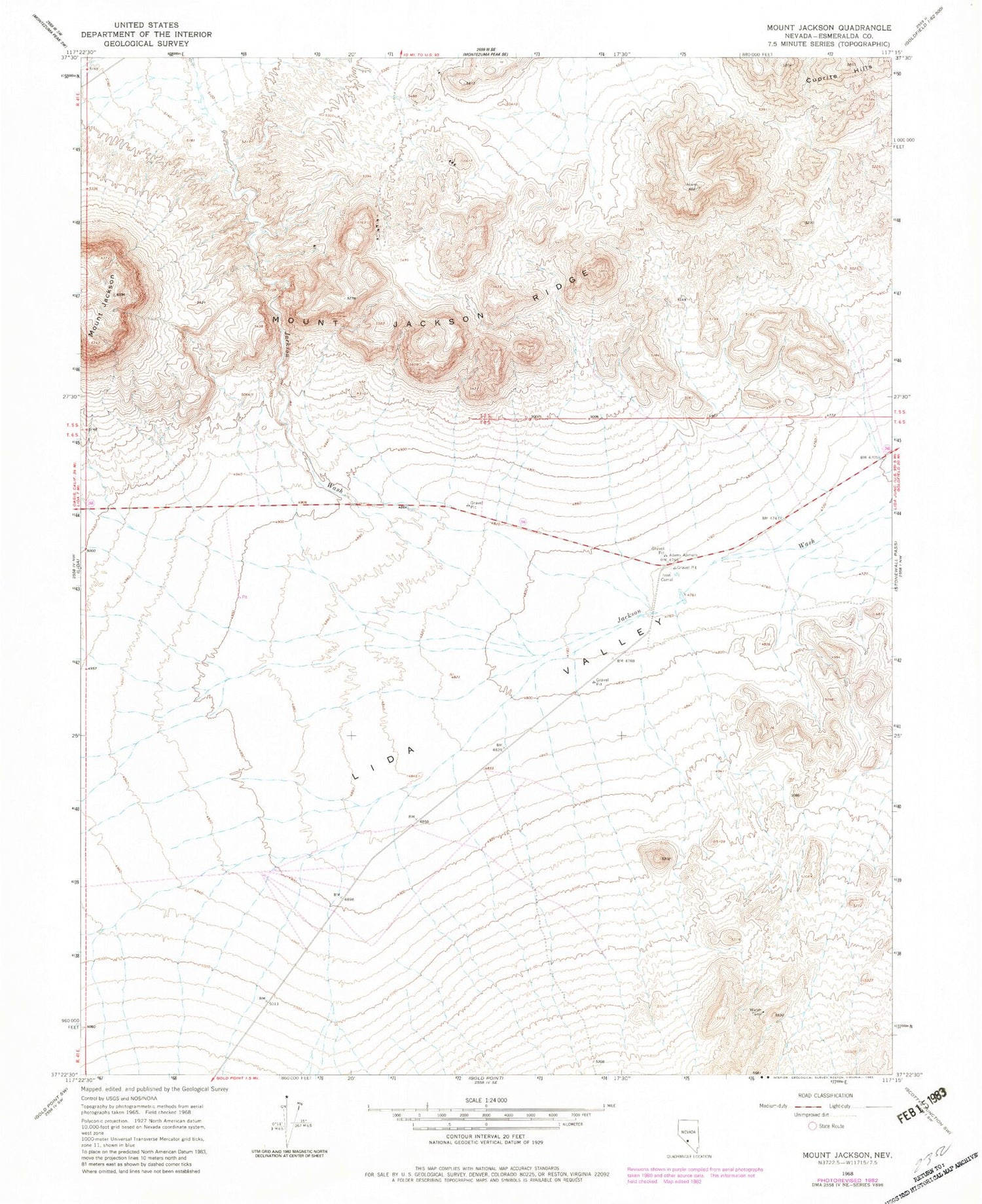 Classic USGS Mount Jackson Nevada 7.5'x7.5' Topo Map Image