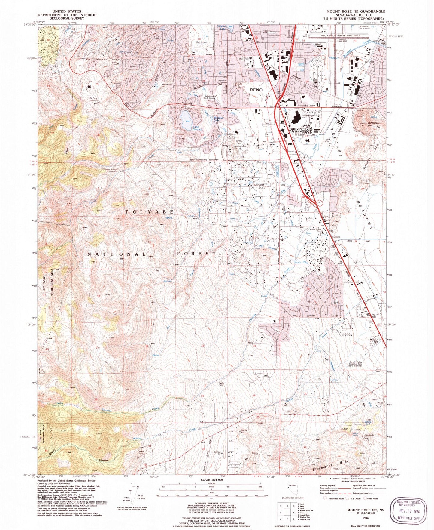 Classic USGS Mount Rose NE Nevada 7.5'x7.5' Topo Map Image