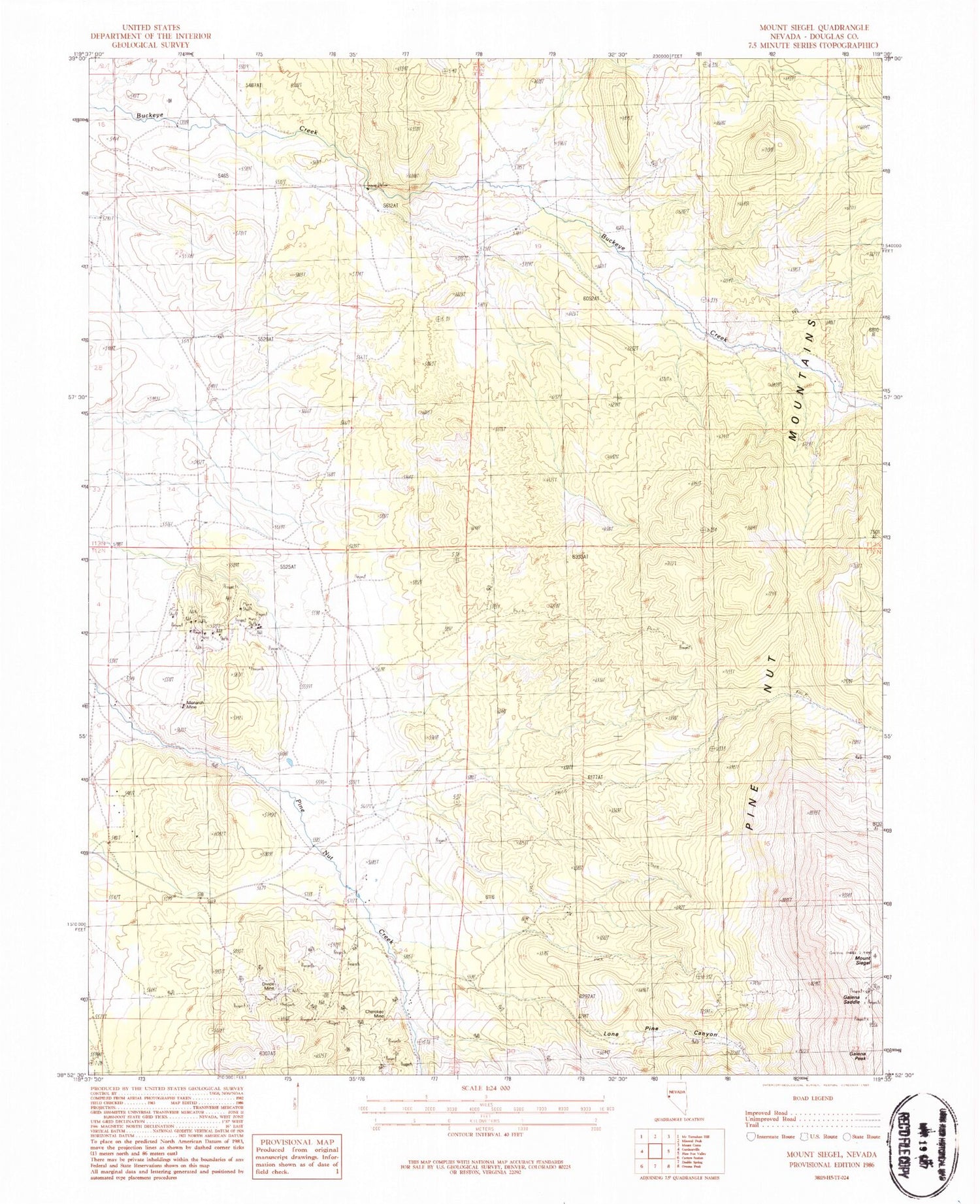 Classic USGS Mount Siegel Nevada 7.5'x7.5' Topo Map Image