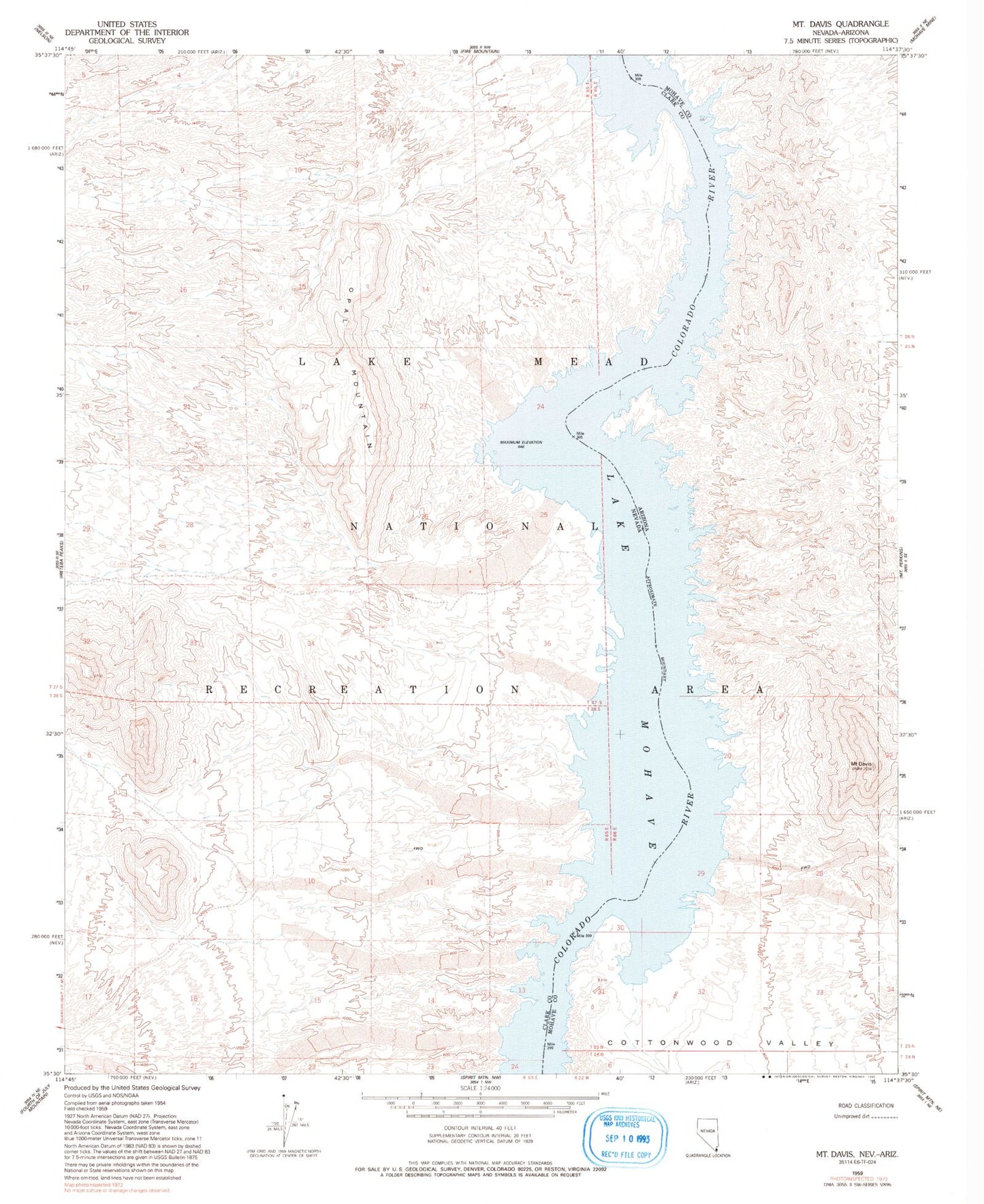 Classic USGS Mount Davis Arizona 7.5'x7.5' Topo Map Image