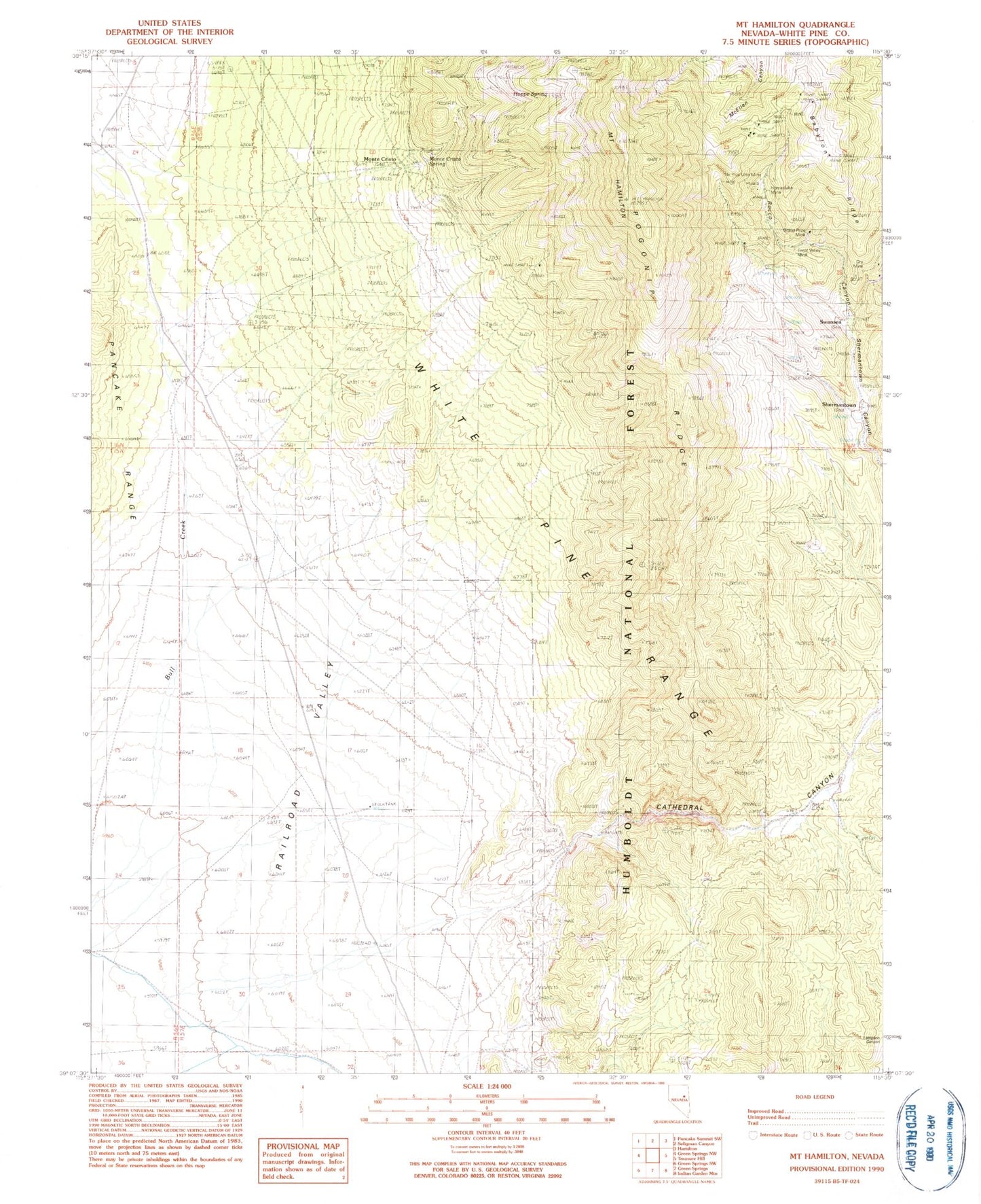 Classic USGS Mount Hamilton Nevada 7.5'x7.5' Topo Map Image
