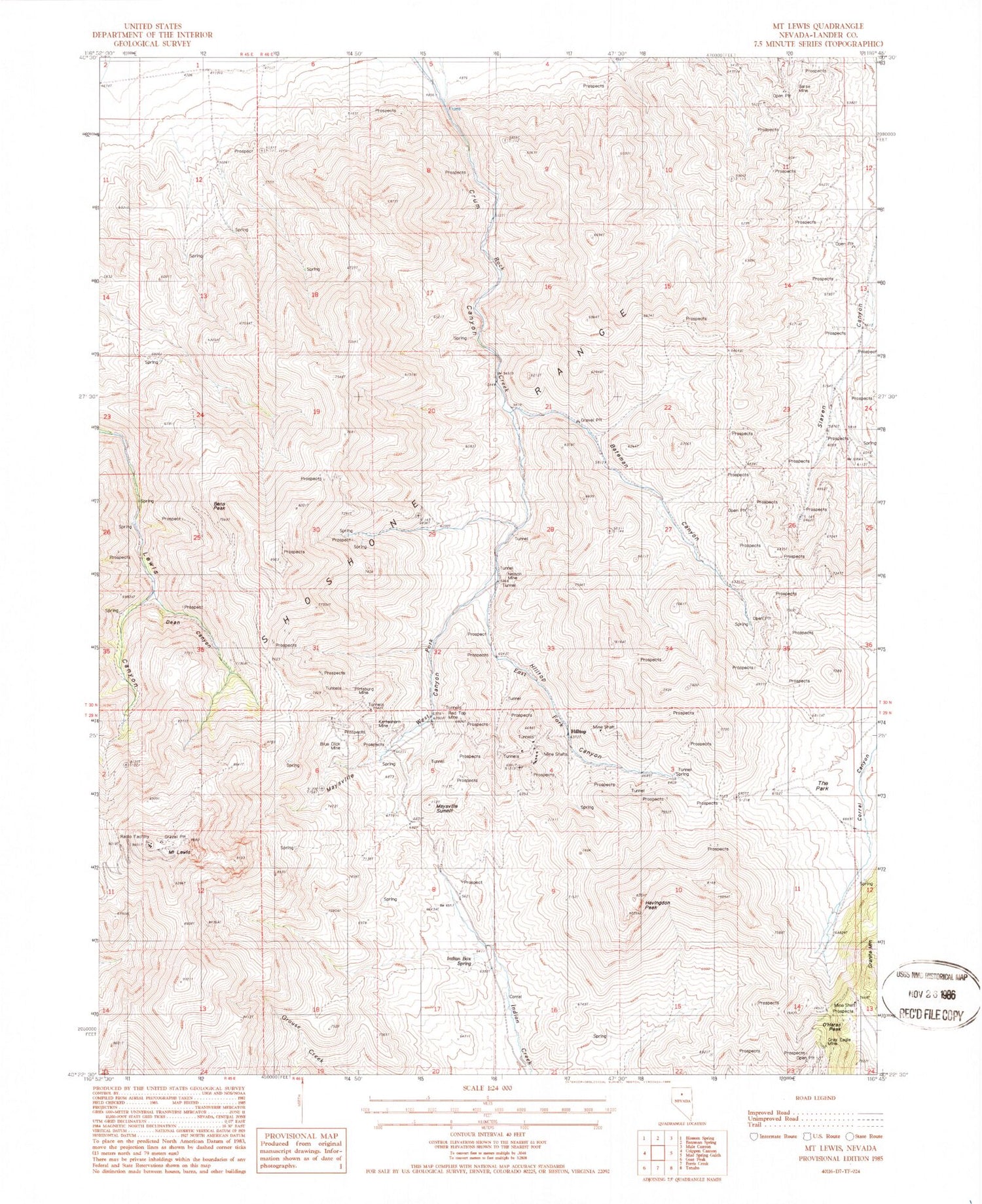 Classic USGS Mount Lewis Nevada 7.5'x7.5' Topo Map Image